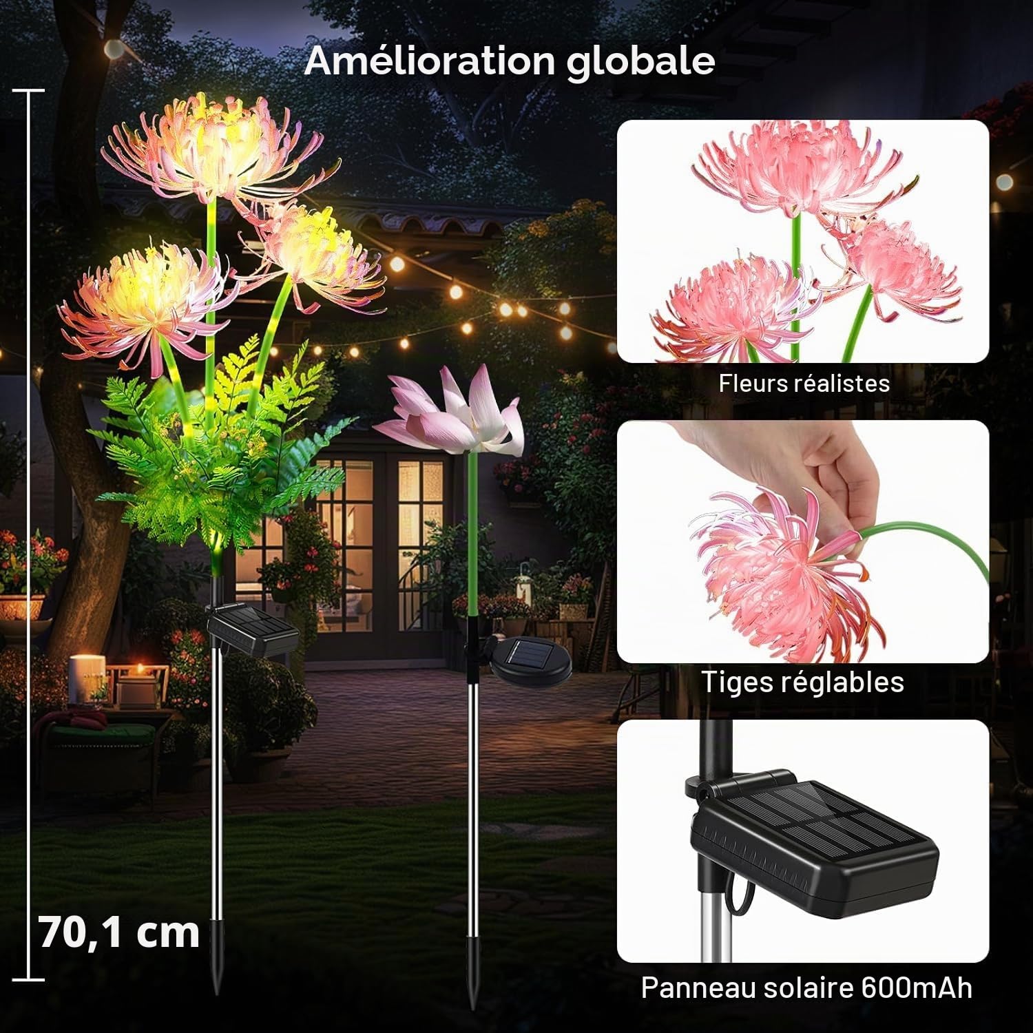 yowin Lampe Solaire Extérieur 4 Pièces Lampes Solaires à Fleurs | Decoration Jardin Exterieur Étanche IP65 Lumière Solaire Exterieur Pour Jardin/Chemins/Terrasse/Patio/Pelouse