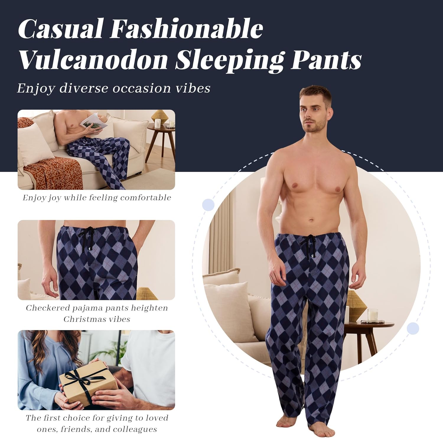 Vulcanodon Mens 100% Cotton Pajama Pants Fleece Plaid Bottoms with Pockets and Button Fly - Image 6