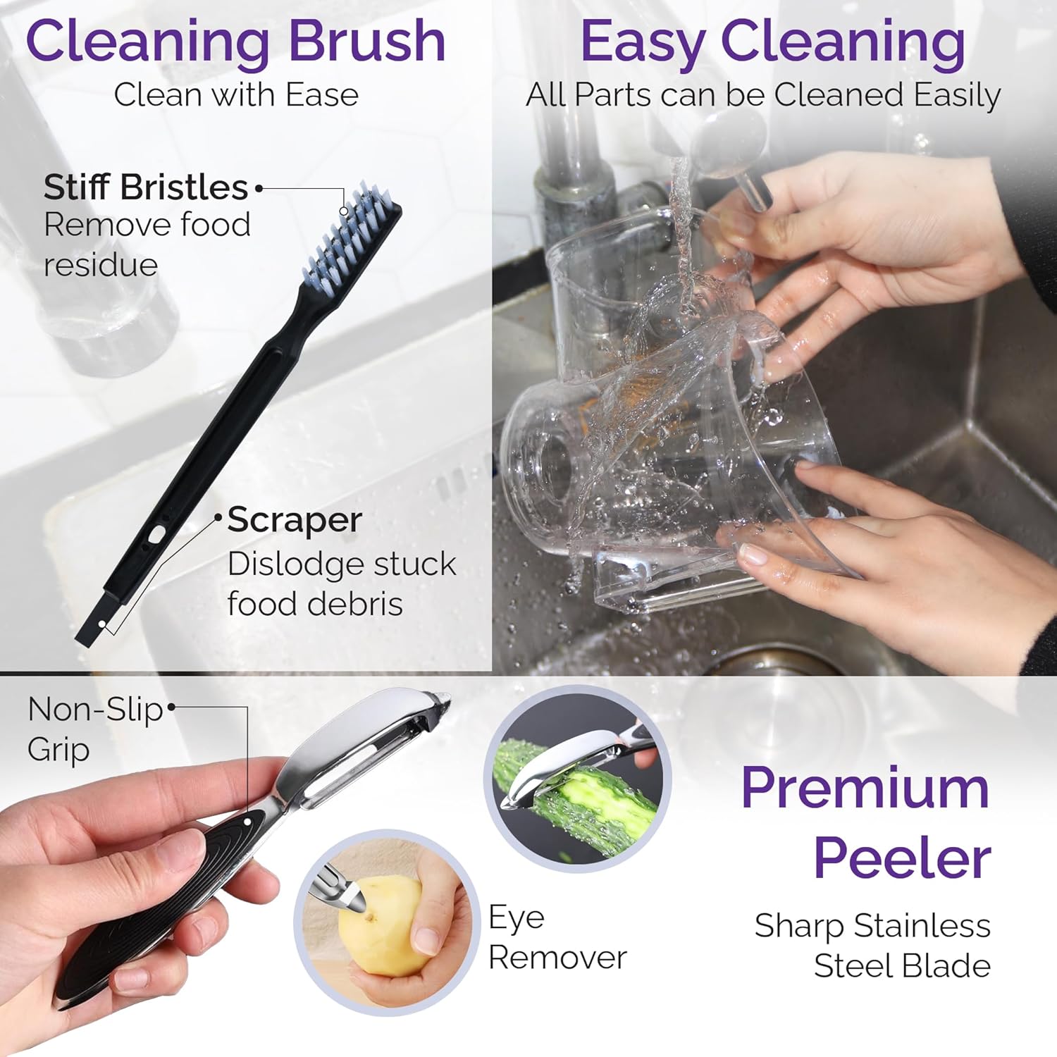 Cheese Grater with Handle, 5 in 1 Rotary Vegetable Shredder with 5 Replaceable Blades & Strong Suction Base, Rotary Grater for Cheese, Veggies & Nuts, Includes Storage Box