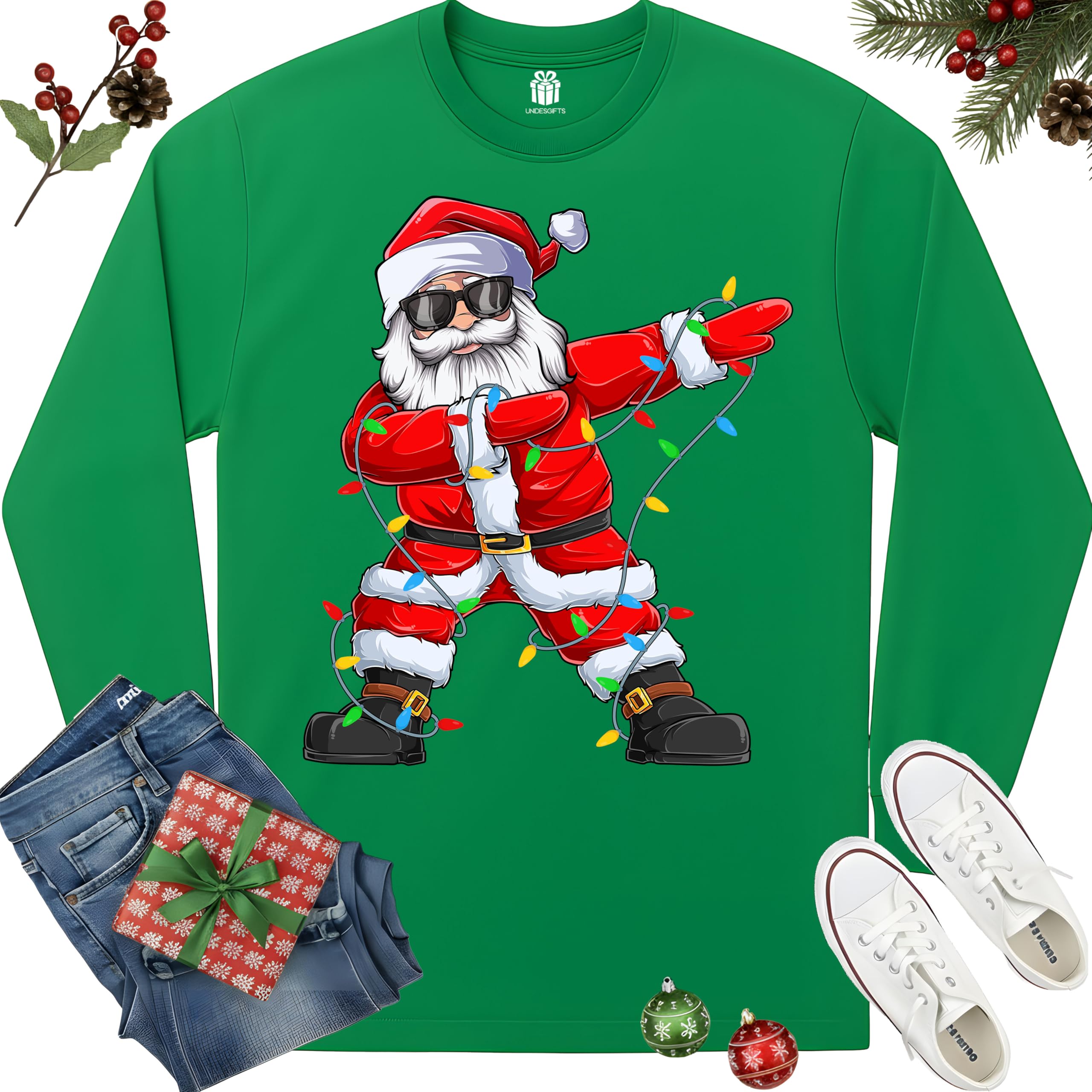 Dabbing Santa Christmas Red Lights T-Shirt for Men, Boys, Girls and Kids, Funny Dad Boyfriend Son