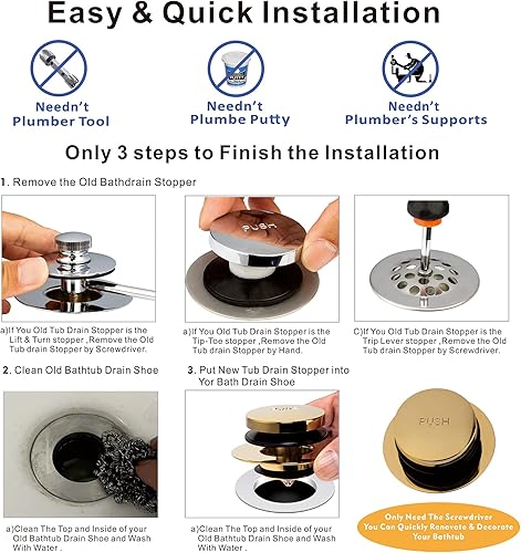 Vista 43 de Artiwell Tapón universal de drenaje de baño con punta de punta, tapón de drenaje de bañera, reemplaza los desagües de elevación y giro, punta
