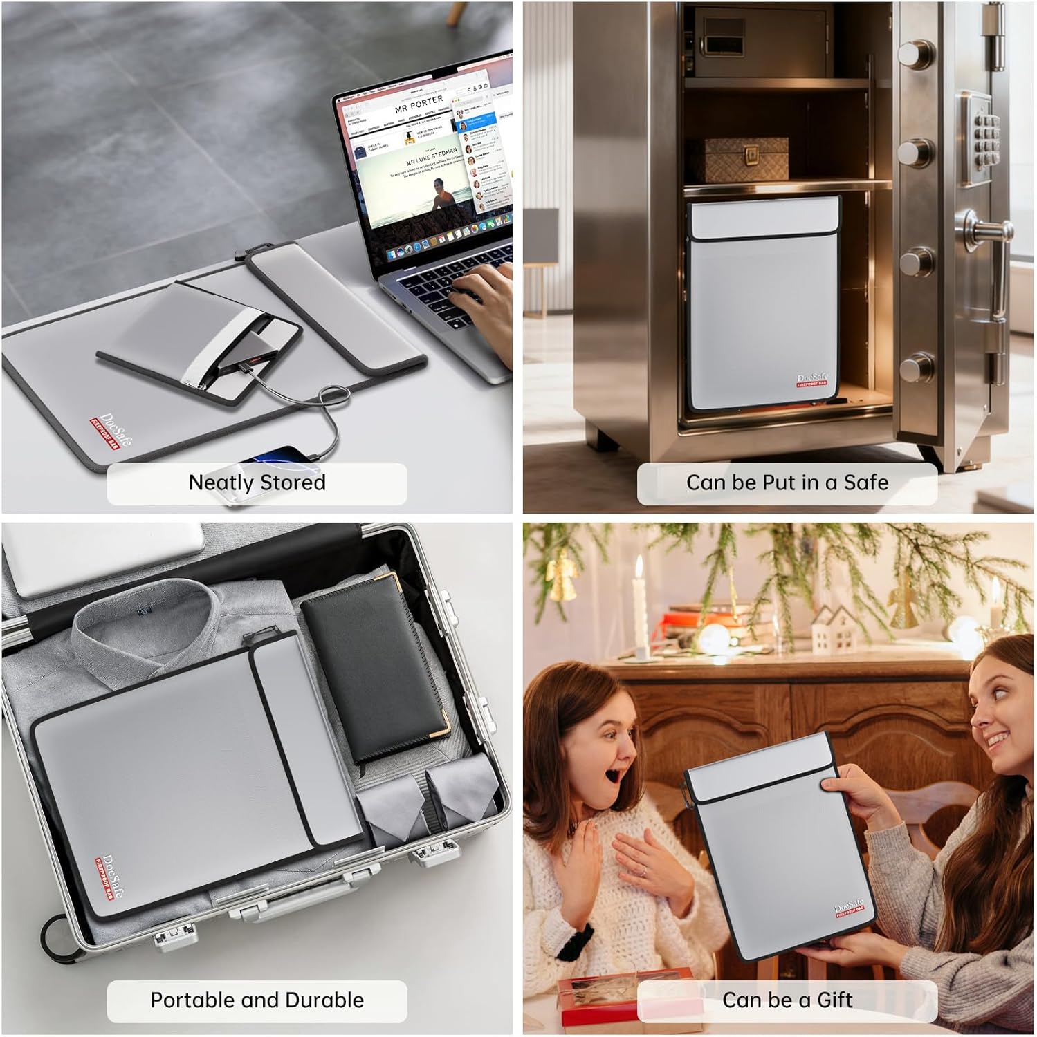 DocSafe Fireproof Document Bag Set(5200℉),Black and Gray