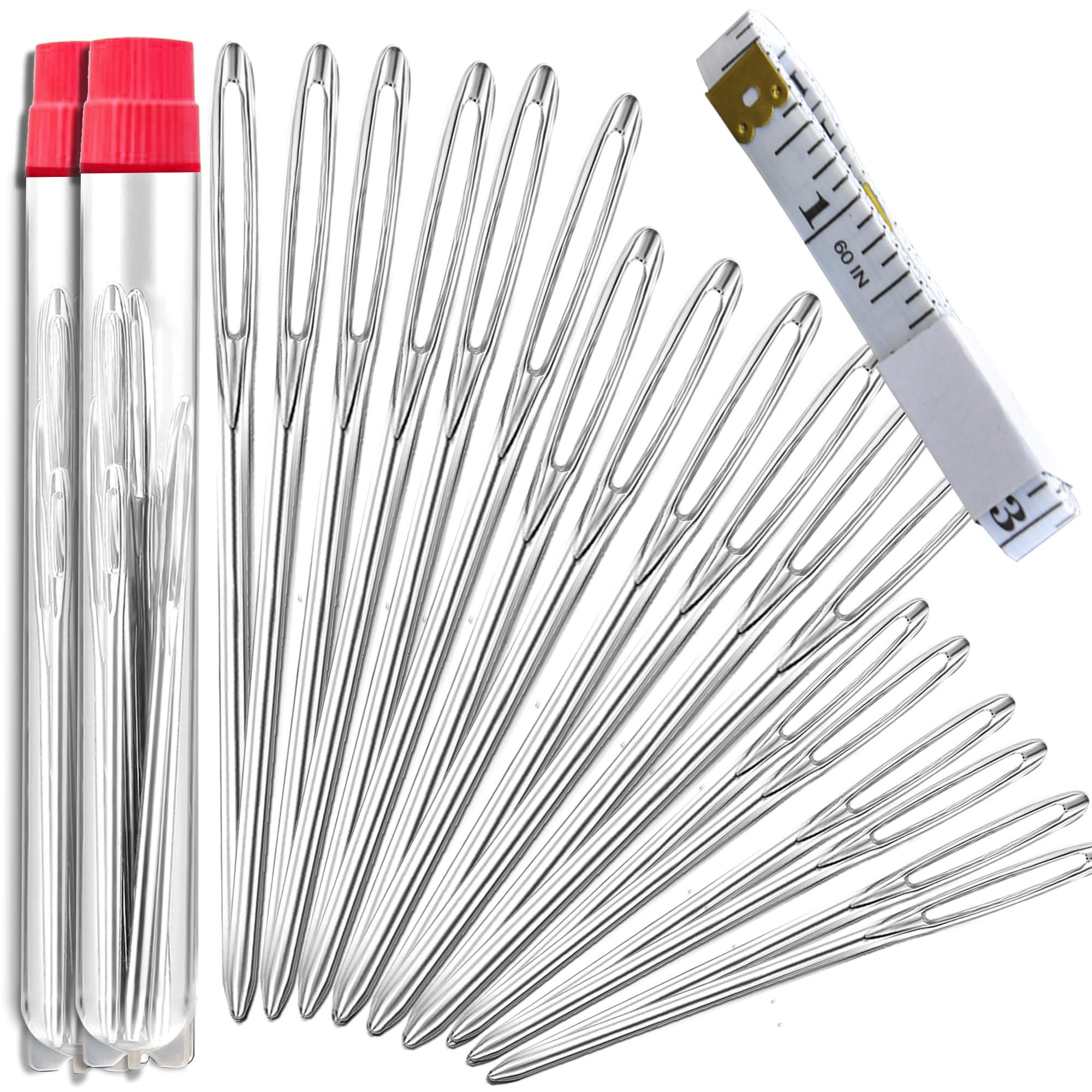 Orrdice 18+1PCS Large Eye Blunt Needles, Stainless Steel Yarn Knitting Needles, Sewing Needles, Crafting Knitting Weaving Stringing Needles,Perfect for Finishing Off Crochet Projects.