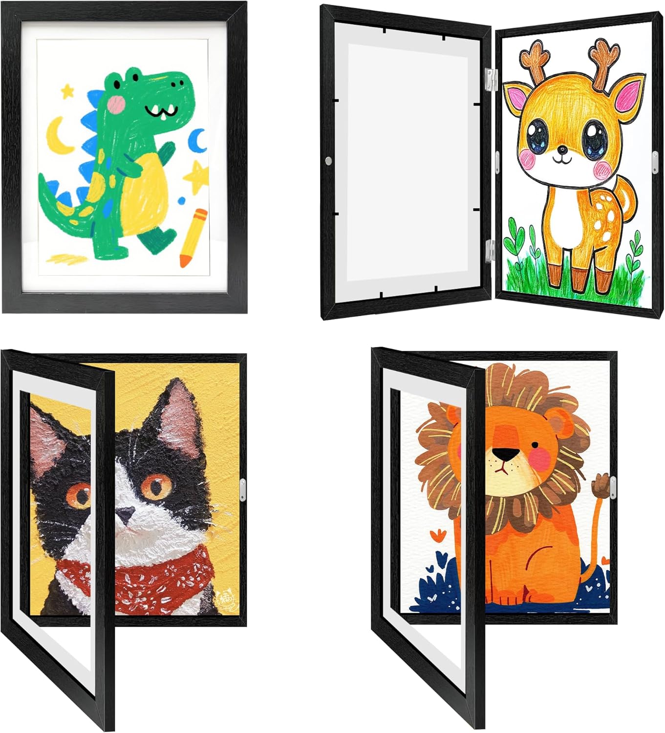 Kids Artwork Frames Changeable 4 Pack - 8.5x11 Art Frames for Kids Art Front Opening Holds 150 Drawings, 3D Crafts, Portfolio Display Storage, Wall Hanging Art Picture Frame, Black