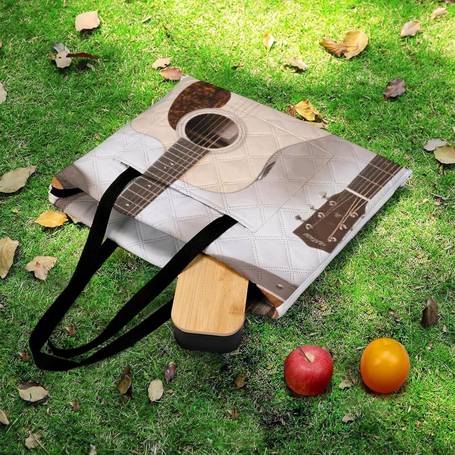 Guitars Picnic Blanket 150x100cm, Foldable 2-in-1 Picnic Mat and Tote Bag Portable Waterproof Beach Mat Sandproof Outdoor Blanket for Park, Hiking, Beach, Camping, Travel