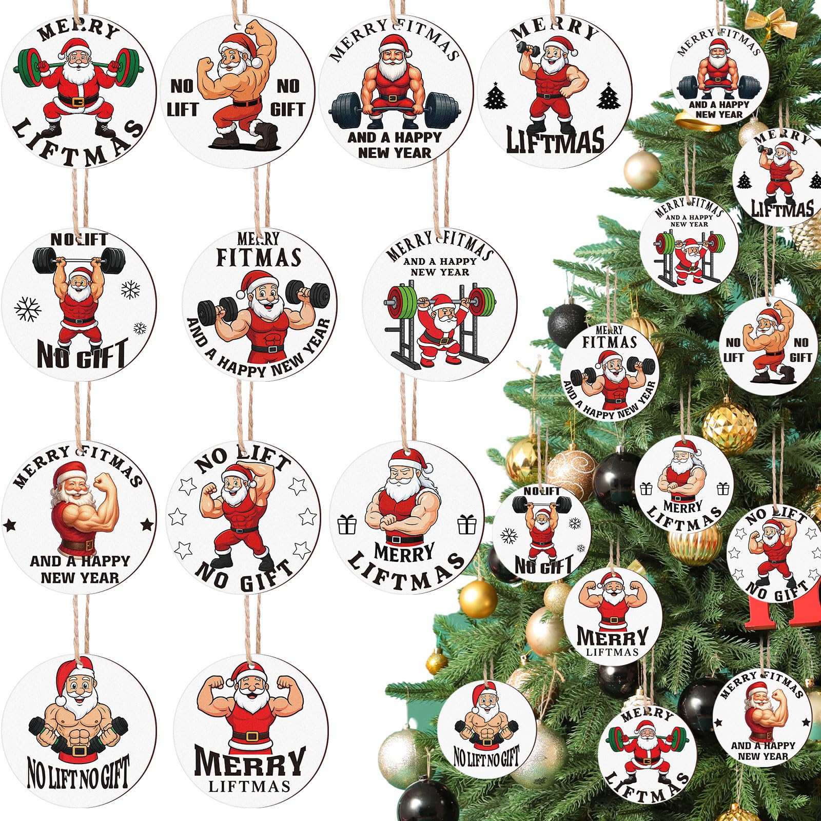 Cadeau Noël fitness haltérophilie | 36 pièces sapin bois