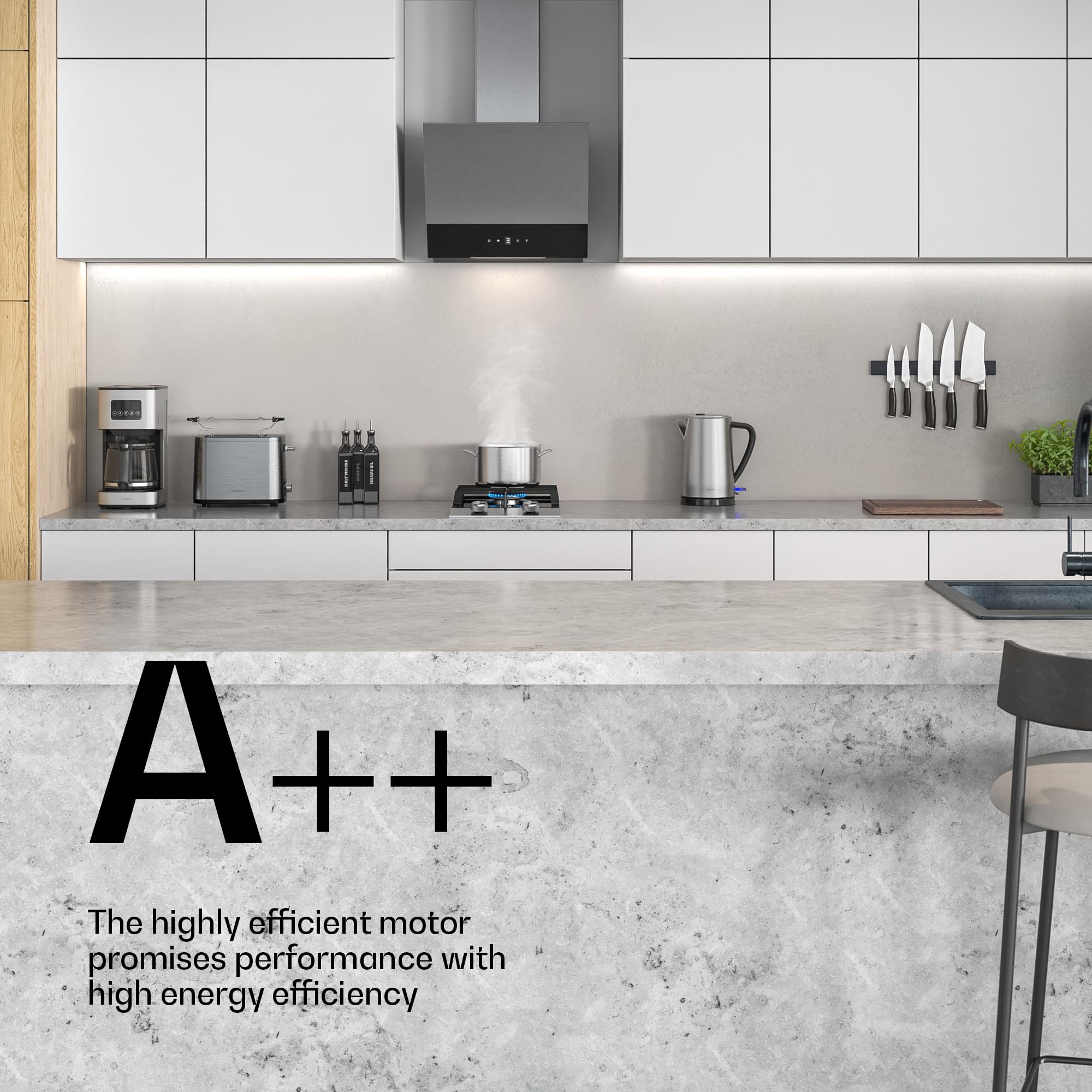 Klarstein Verosteel Hoekafzuigkap 45 cm - 624 m³/u, A energieklasse, touchbediening