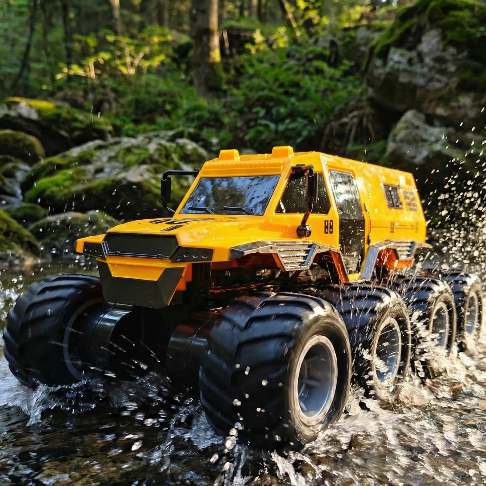 KB KAIBO 8WD Amphibious Monster Truck, 2.4G Off road Waterproof 1:12 Big Remote Control Car for boys, All Terrain RC Cars Toys for 7 8 9 10 11 12 Year Old Boys/girls, Gift Birthday Christmas-Yellow