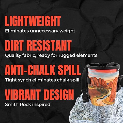Miniatura 4 de Bolsa de tiza para escalada en roca, para exteriores, gimnasio y bouldering, cinturón ajustable, cierre de cordón duradero y bolsillo con cremallera