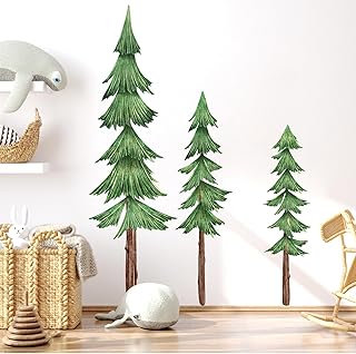 Large Pine Tree Wall Decals Peel and Stick Watercolor Extra Large Tree W...