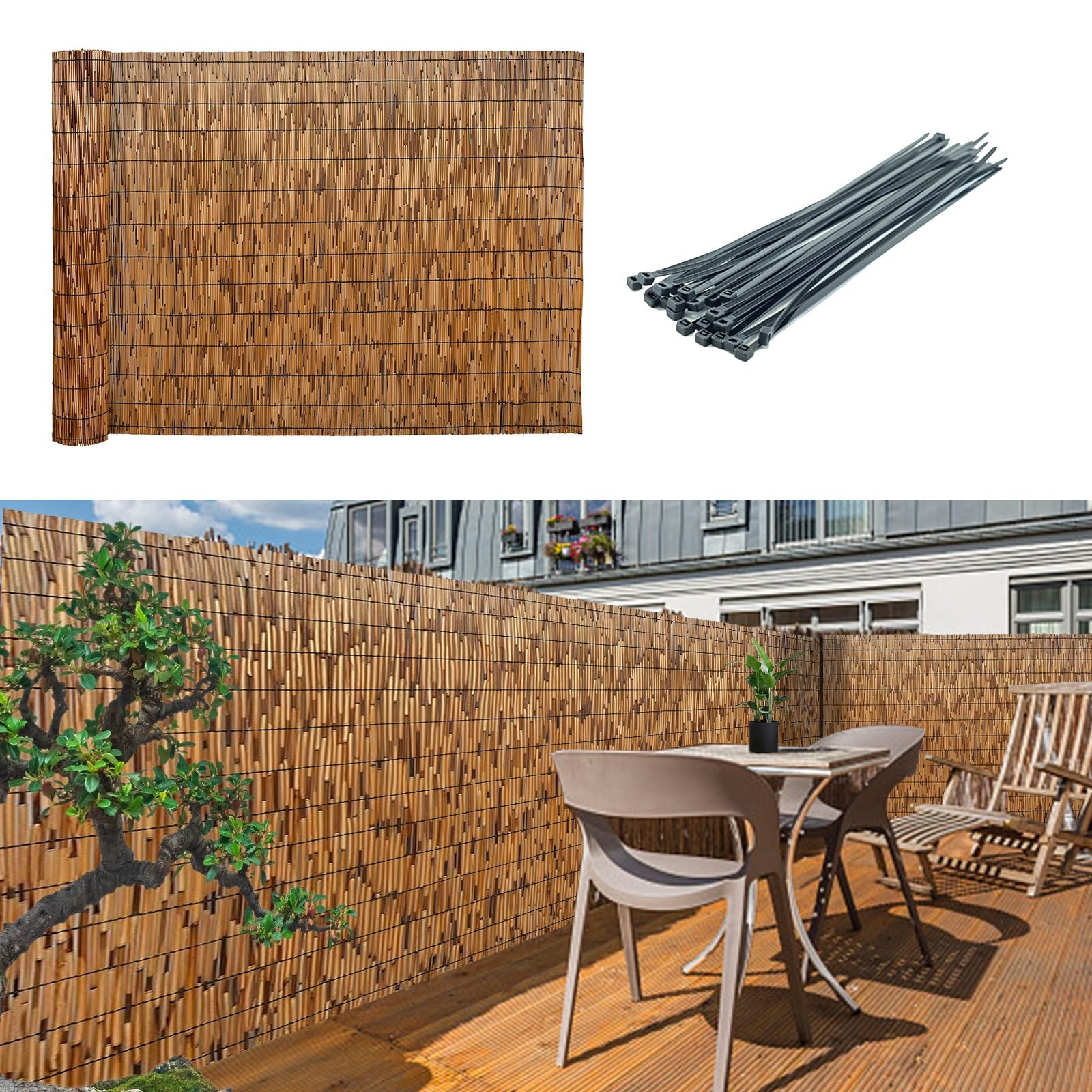 Bambusowy prywatny parawan ogrodzeniowy 61 x 700 cm naturalna trzcina zewnętrzna patio dekoracyjne pokrycia