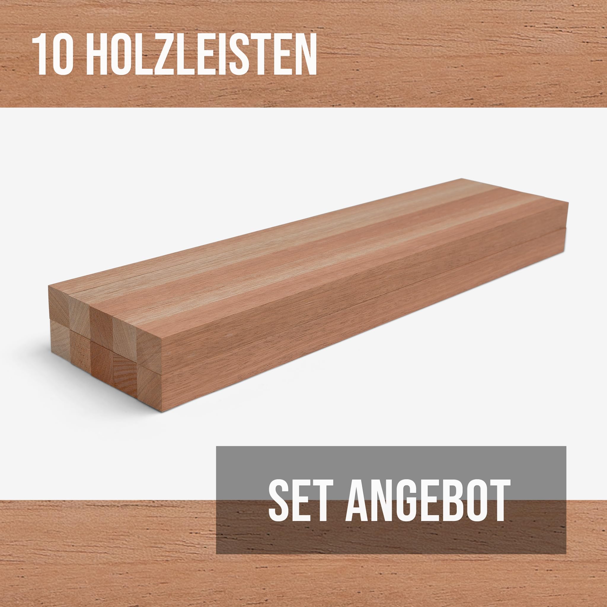Juego de 10 listones de madera de caoba cepillada, 30 × 30 × 500 mm, listones de madera maciza natural y listos para pegar, para muebles, ventanas y construcción de interiores