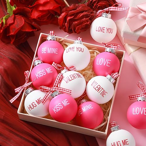 Vista 11 de 12 adornos de bolas para el día de San Valentín para árbol de San Valentín, decoraciones colgantes de árbol de San Valentín, bolas de plástico