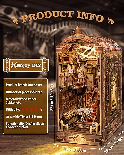 Miniatura 2 de Quanquer Kit de rincón de libros de bricolaje rompecabezas 3D con muebles y LED, kit de casa en miniatura de bricolaje, decoración de estantería,