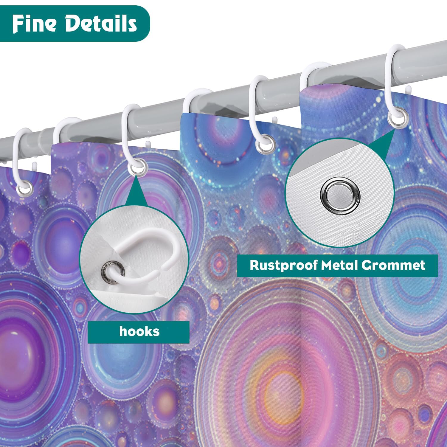 Rideau De Douche Cercle Dégradé Abstrait Moderne Tissu Imperméable Lavable avec Crochets Anti Moisissure en Polyester Rideau Douche pour Salle De Bain