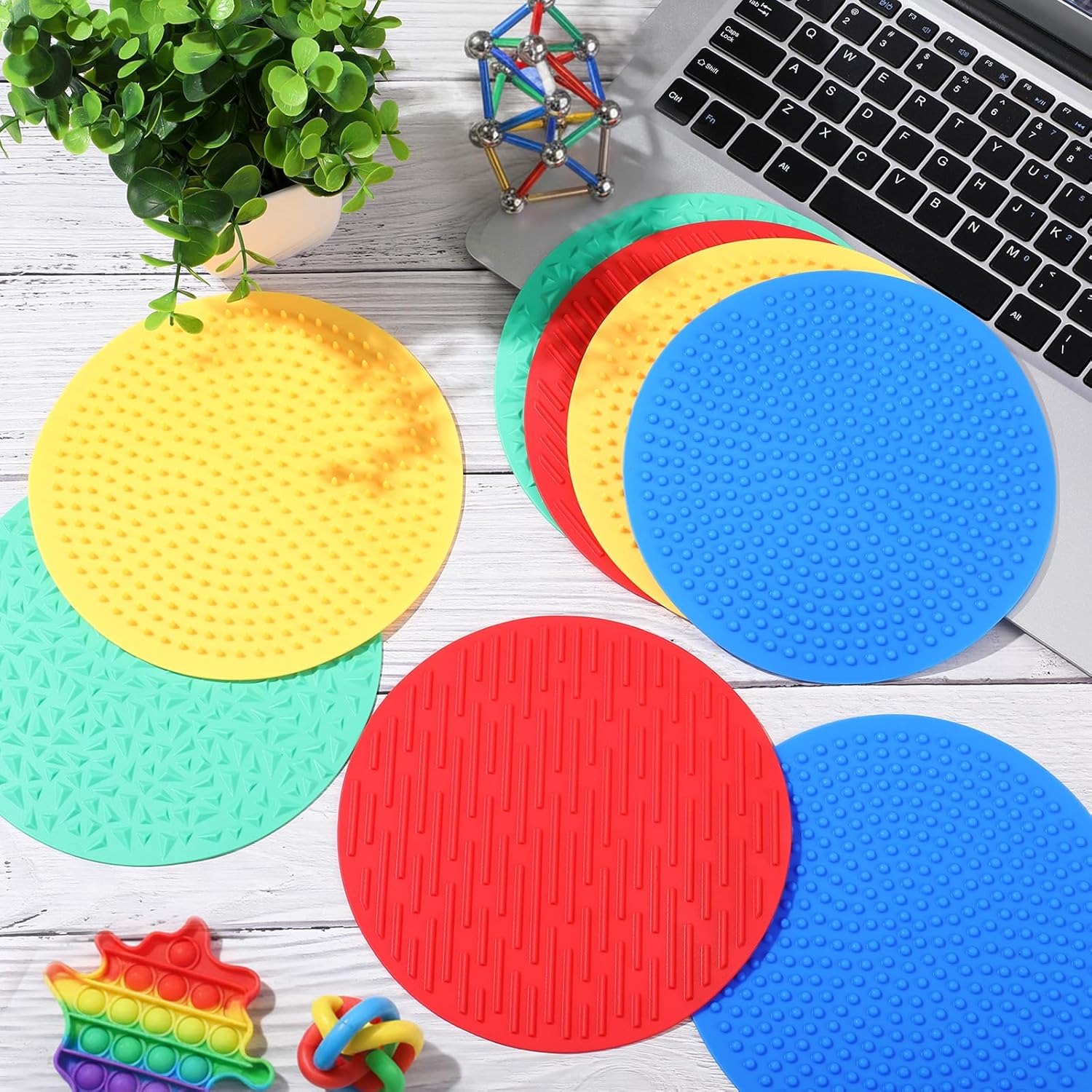 Gemscream 8 Pcs Sensory Mats, Silicone Sensory Pads Fidget Textured Cushion Tactile Pad Desk Toys Floor Tiles Stress Relieve for Office Travel Party