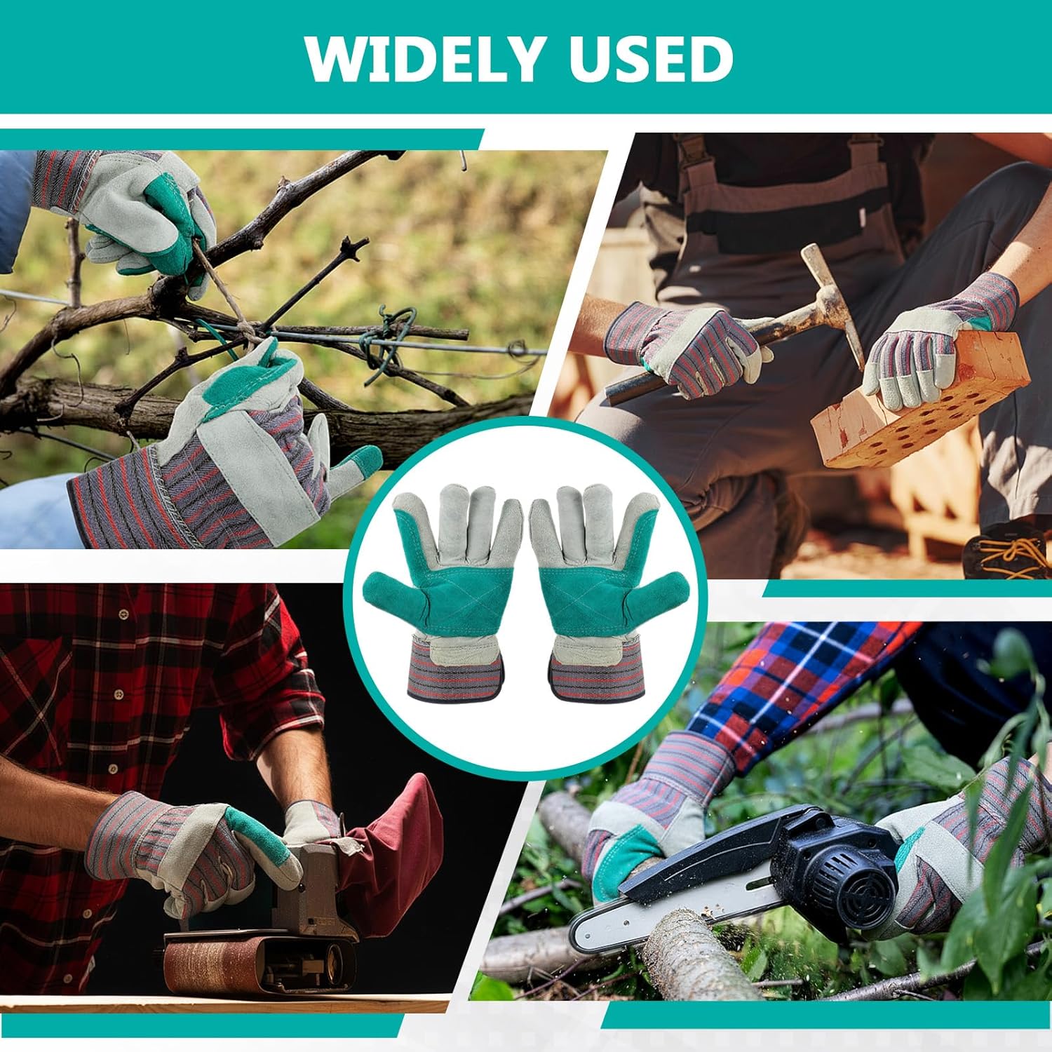 Leather Work Gloves Bulk for Men Women Heavy Duty Leather Yard Gardening Gloves with Reinforced Palms Safety Cuff
