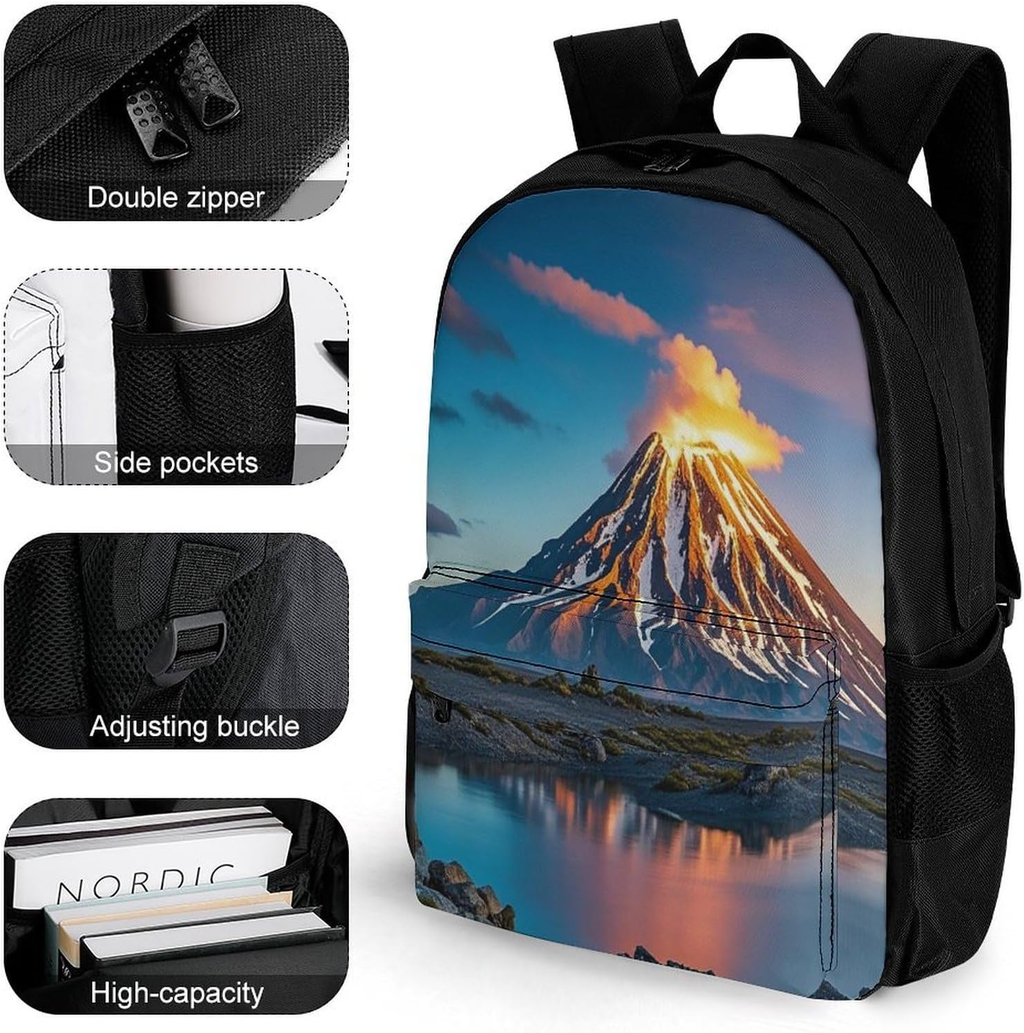 Depicts A Volcano Backpack Daypack Travel Backpack | Lightweight Casual Laptop Backpack for Women Men Aesthetic Travel Bag for Weekender Business Hiking Outdoor