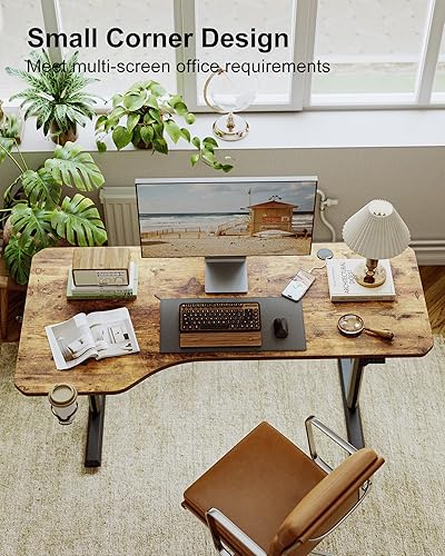 Miniatura 4 de FEZIBO Escritorio de pie en forma de L de 63 x 28 pulgadas, mesa de oficina eléctrica de altura ajustable, escritorio de pie sentado, parte superior