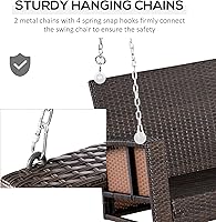 Vista 5 de Outsunny Banco colgante de mimbre para 2 personas, silla de columpio para porche delantero al aire libre con cojines, capacidad de peso para patio