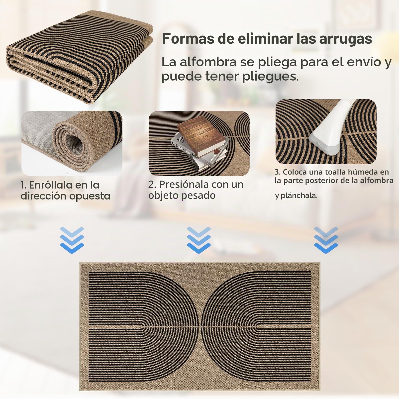 Capslpad Alfombra para salón, 160 x 230 cm, aspecto de yute, alfombra de cocina, lavable natural, alfombra negra, antideslizante, para dormitorio, balcón, entrada, comedor, oficina, decoración