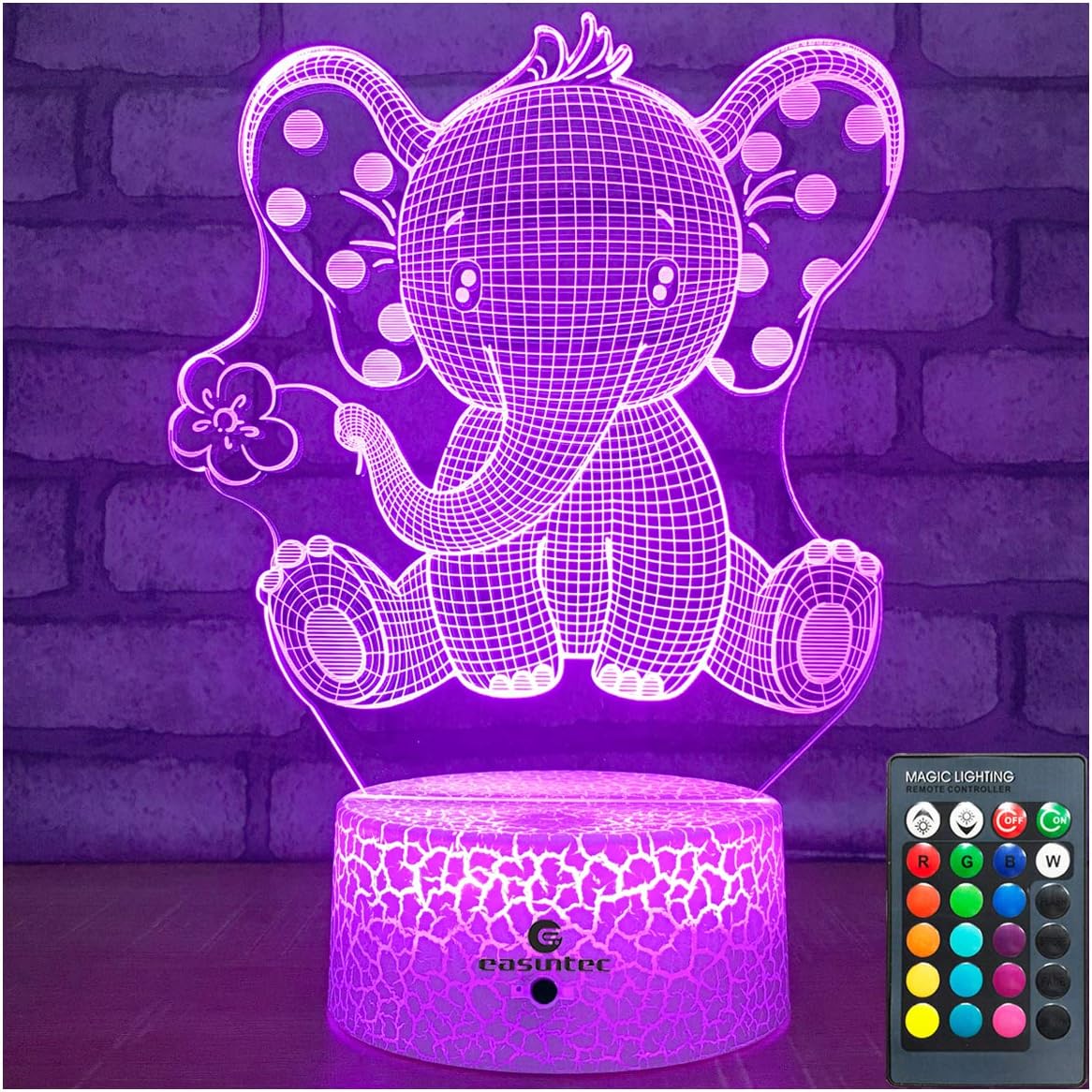 easuntecElephant Gifts Elephant Lamp with Remote & Smart Touch 7 Colors + 16 Colors Changing Elephant Gifts for Women 4 5 6 7 8 Year Old Girl Gifts (Epht16WT)