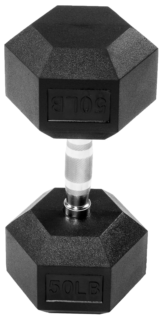 Fitvids Rubber Encased Exercise Fitness Hex Dumbbell Hand Weights with Anti-Slip Metal Handle for Home Gym Multiple Sizes