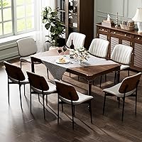 Vista 11 de Juego de 4 sillas de comedor, modernas de mediados de siglo, para comedor y cocina, con tapizado de piel sintética en rayas verticales para tocador