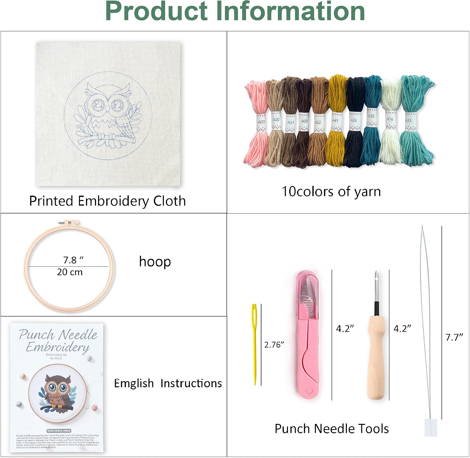 Myfelicity Adorable Owl Punch Needle Kit – Beginner-Friendly DIY Craft Set with Wool, Needle, Pattern, and Tools – Fun Felted Animal Project for Creative Hobbyists