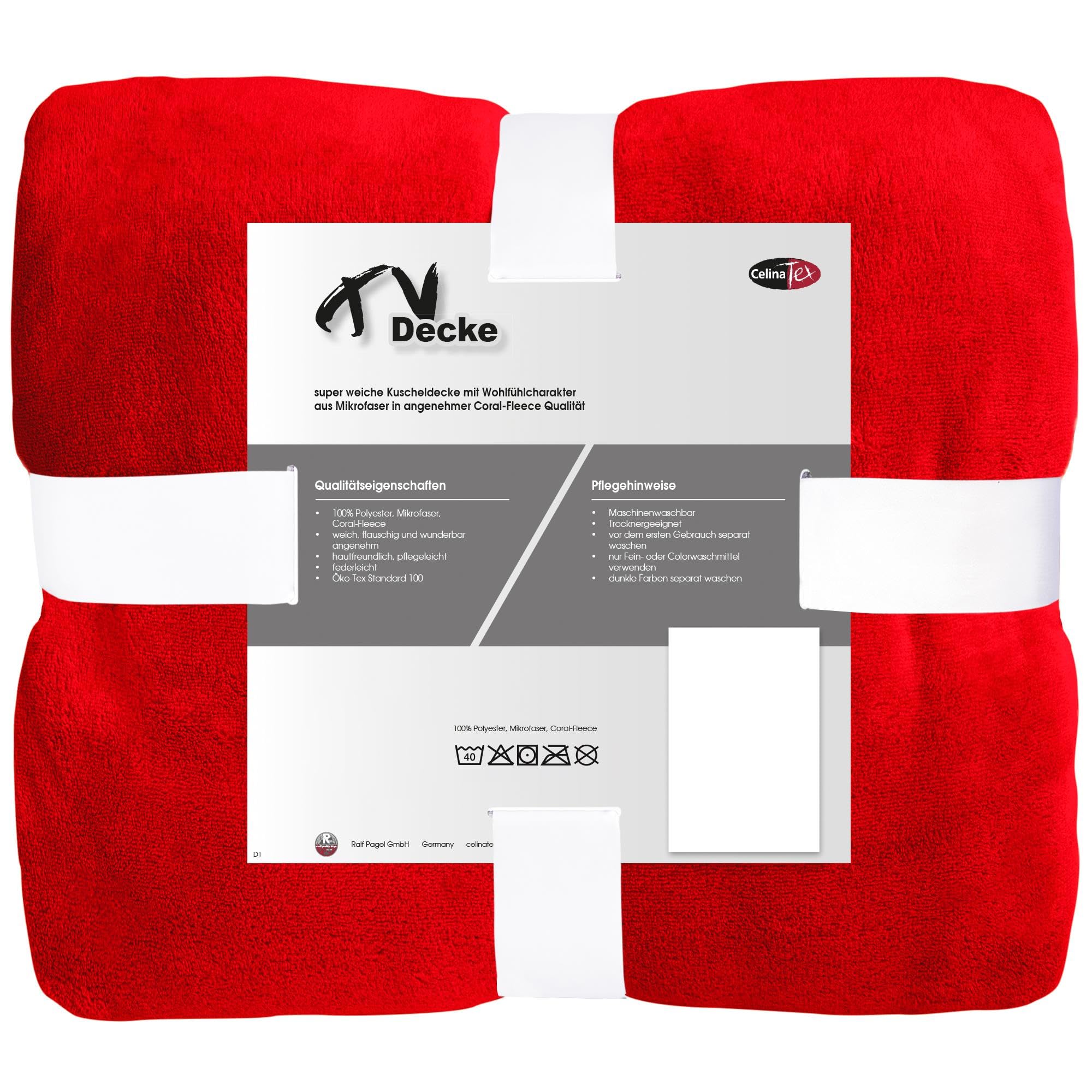 CelinaTex Couverture TV Couverture Douillette XXL 220 x 240 cm Rouge Coral Fleece Couverture de Jour Microfibre Couverture de canapé Jeté de lit