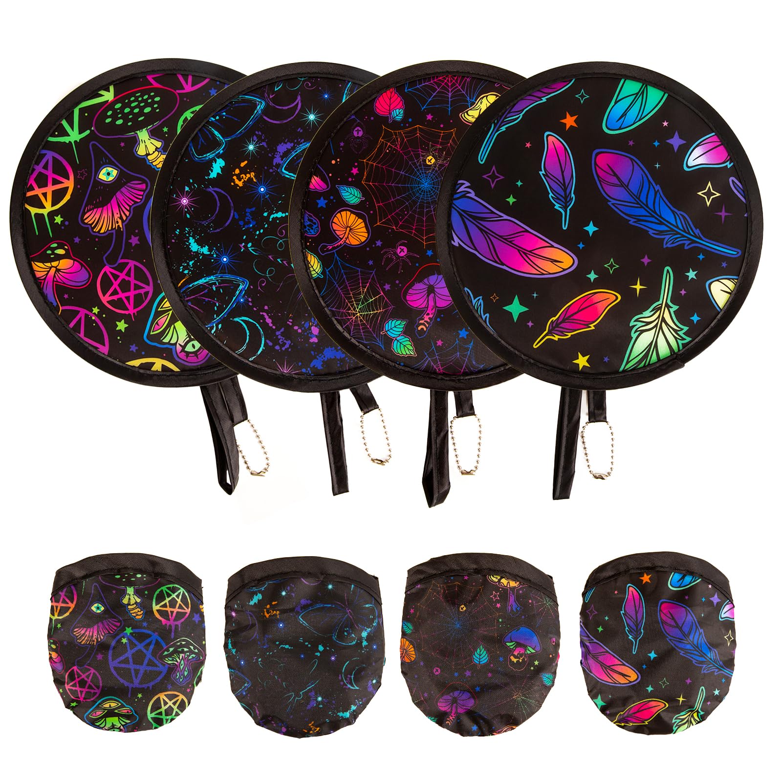 ALNKDH 4 Pcs Hand Fan Folding,Chinese Japanese Style Foldable Fan,Round Folding Fan,Summer Handheld Folding Fans Beautiful Patterns For Wedding Party Home Decor Personal Decoration (4Pcs Carnival)
