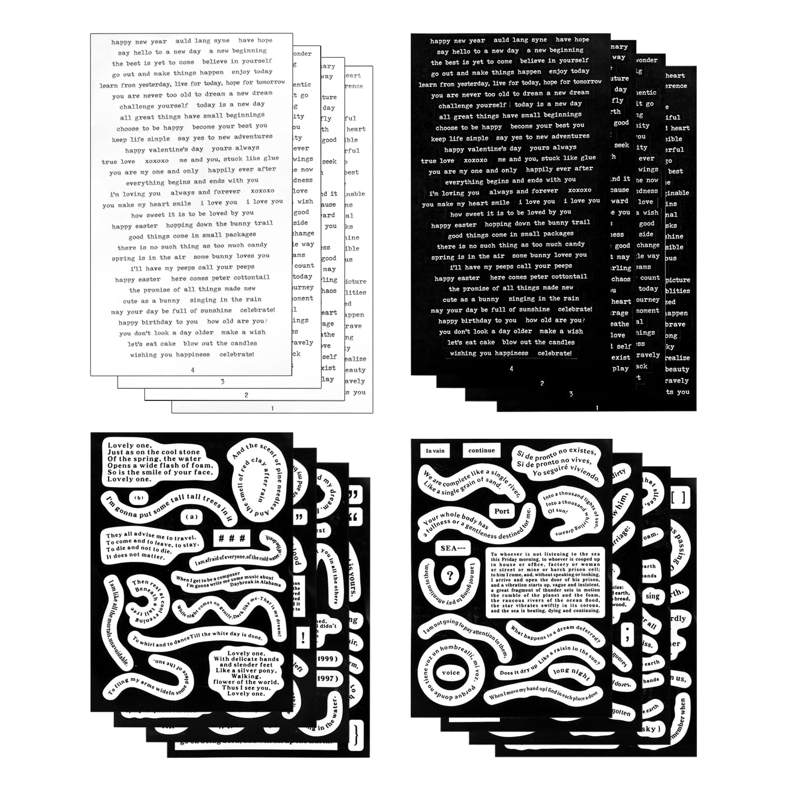 MAKINGTEC 16 Sheets Small Talk Stickers, Vintage Scrapbook Stickers Inspirational Nice Words Stickers Phrase Quote Stickers for Journaling Scrapbook Stickers Black and White Word Sticker