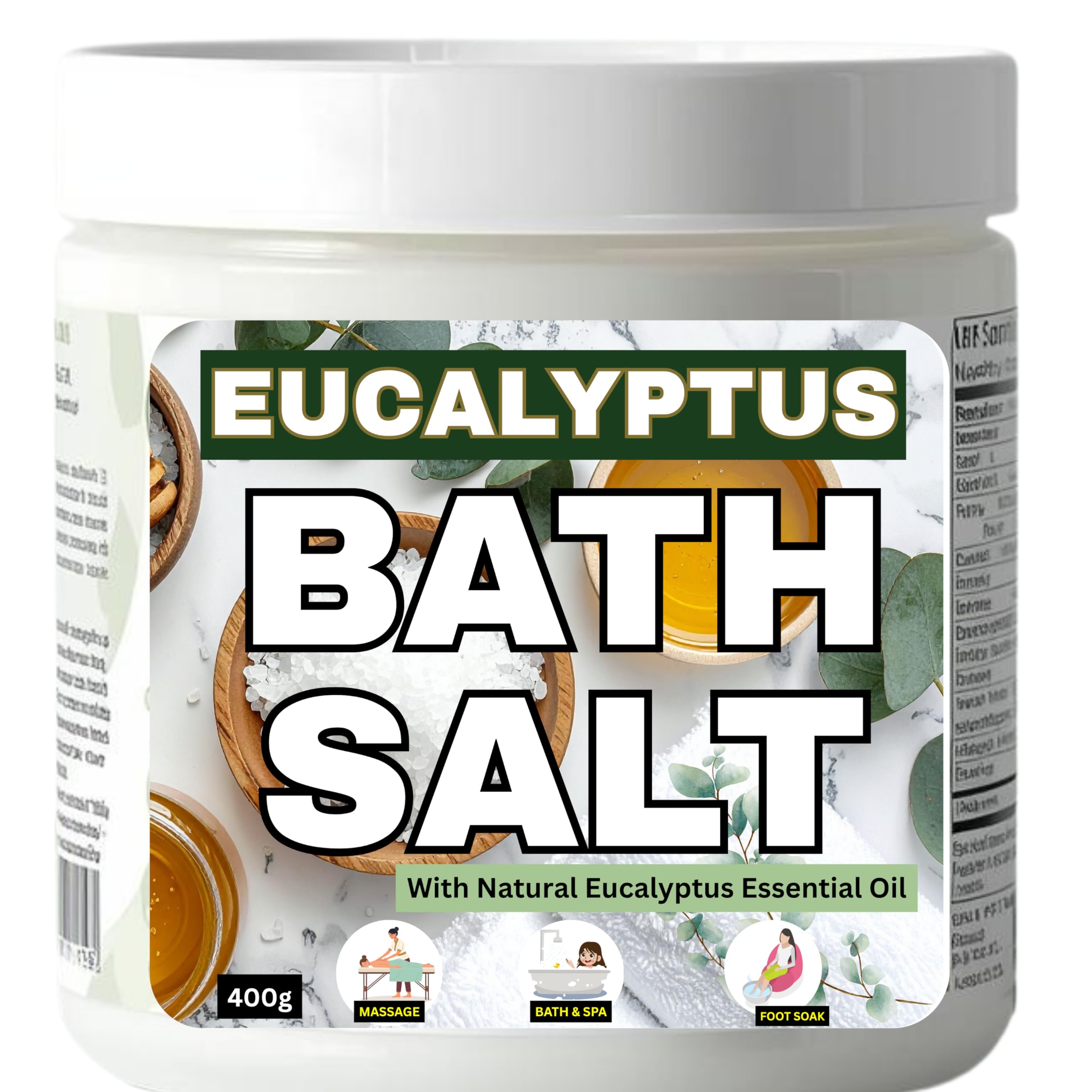 Organic Eucalyptus Bath Salt with Natural Essential Oil, 400g, Relaxing Body Care-picture-41