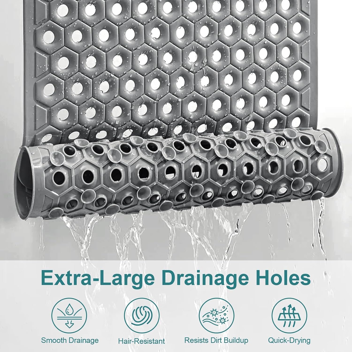 ZOESOE Non Slip Shower Mat: 35"x24" Extra Large Shower Mats for Inside Shower, Anti Slip Shower Floor Mat with Suction Cups and Drain Holes, Machine Washable Shower Stall Mat