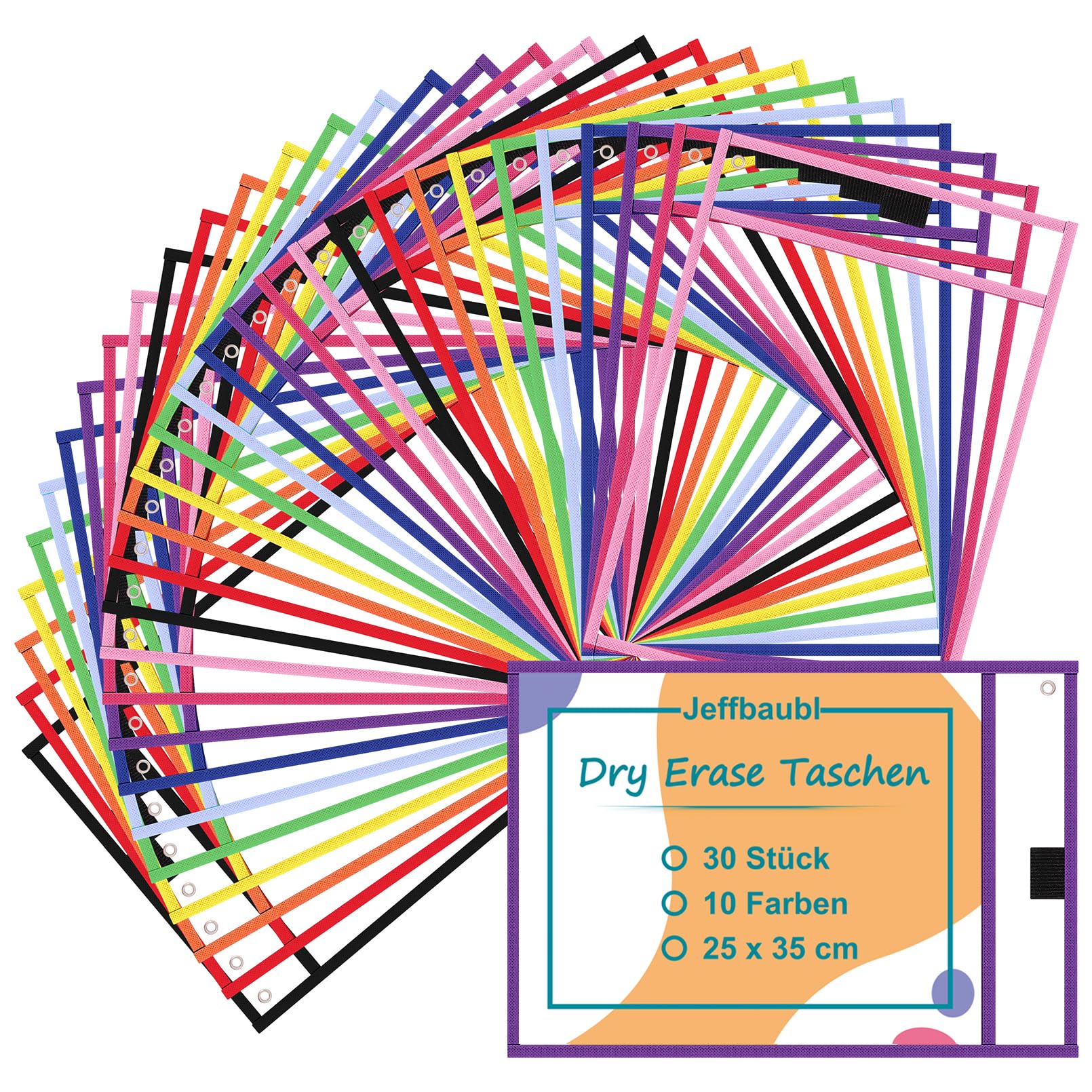 Jeffbaubl 30 Stück Dry Erase Taschen, Wiederverwendbar Trocken Abwischbare Taschen,10 Farben Dry Erase Pockets, Abwischbare Durchsichtige Hüllen, Schreibwaren Lieferungen für Büro und Schule
