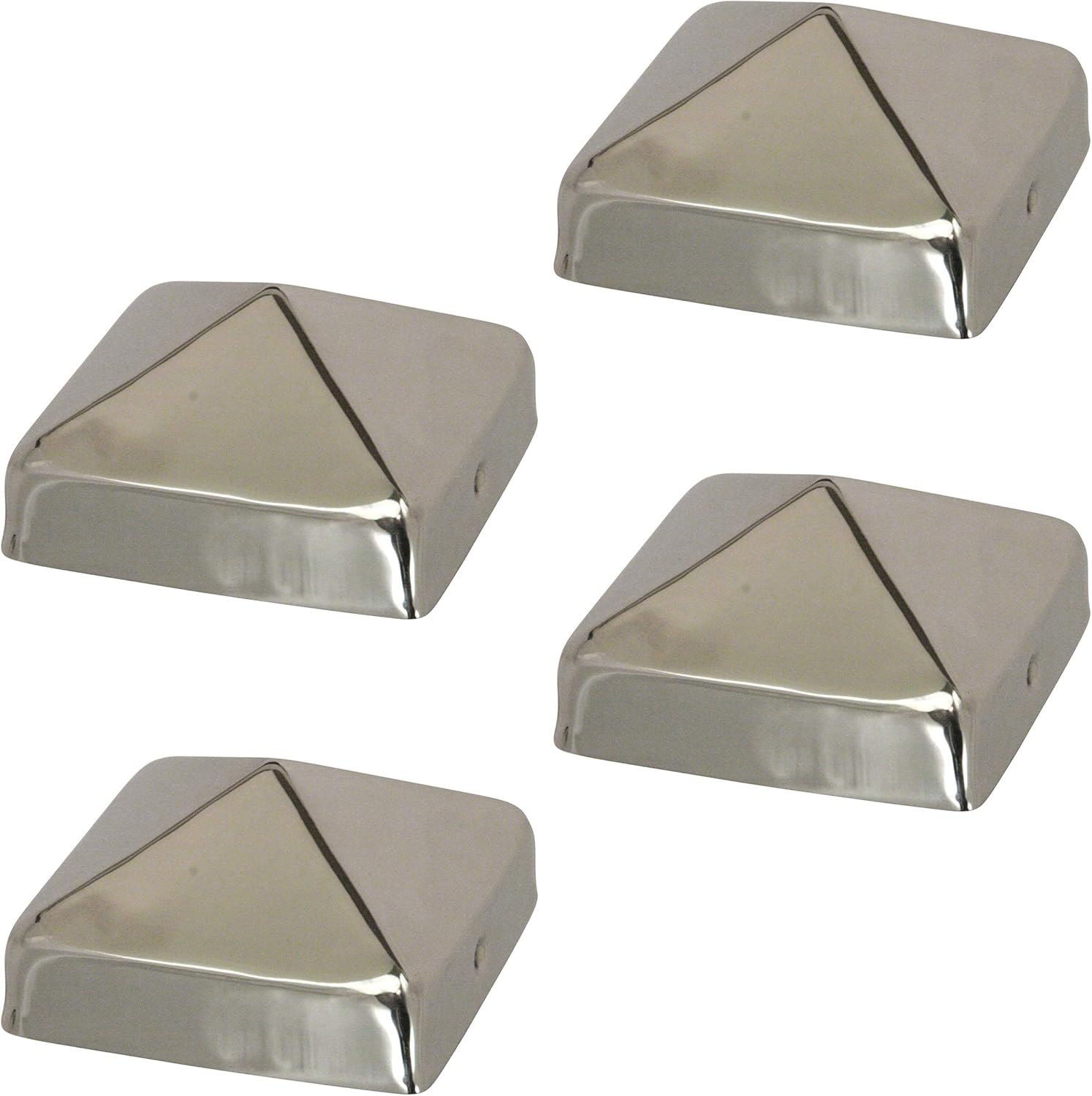 4x4 Stainless Steel Pyramid Post Caps (4-Pack) - Extended Lip - Will Not Rust (3-1/2" x 3-1/2") (4, 4x4)
