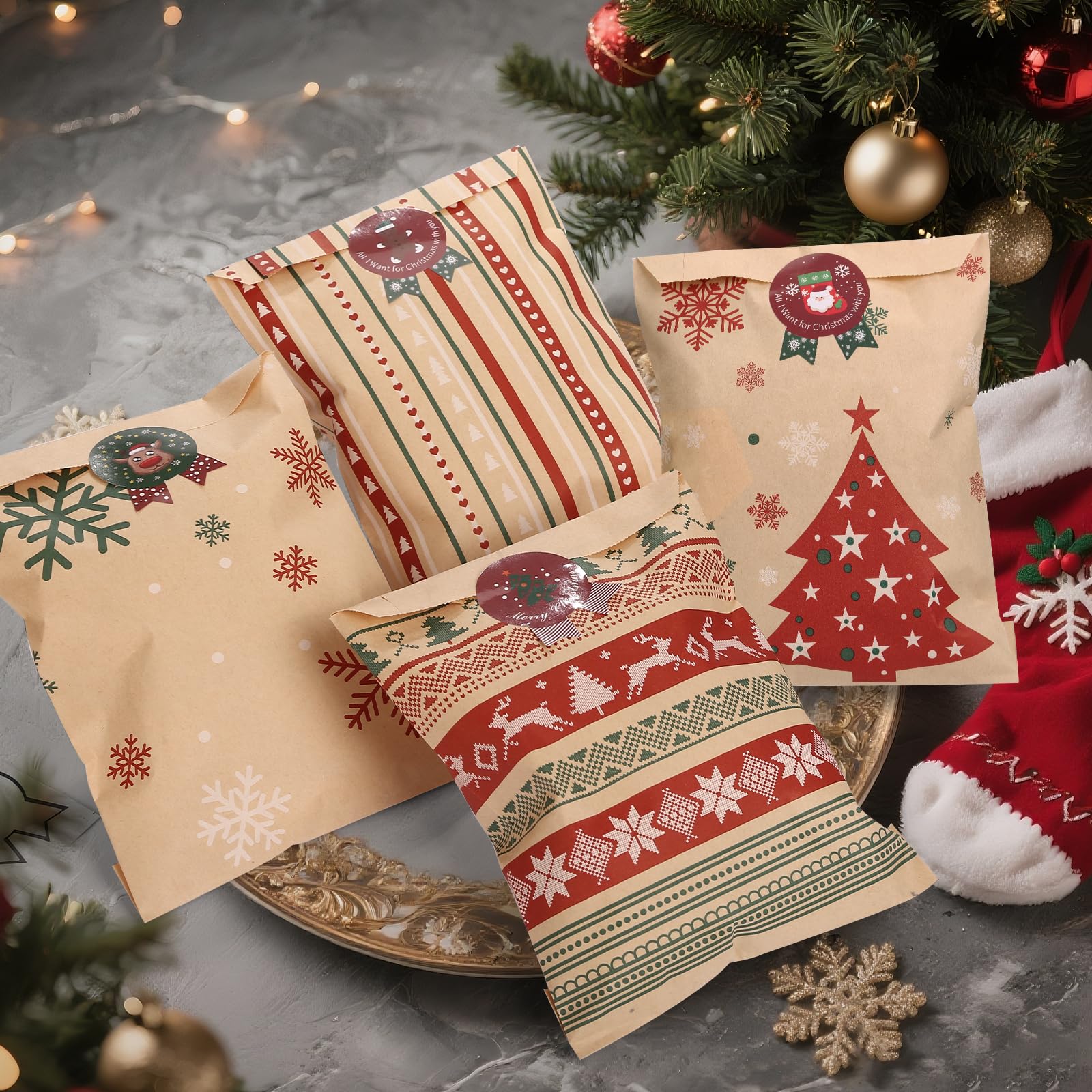 Amazon | LEMESO クリスマス 平袋 56枚入 クリスマス ラッピング 袋