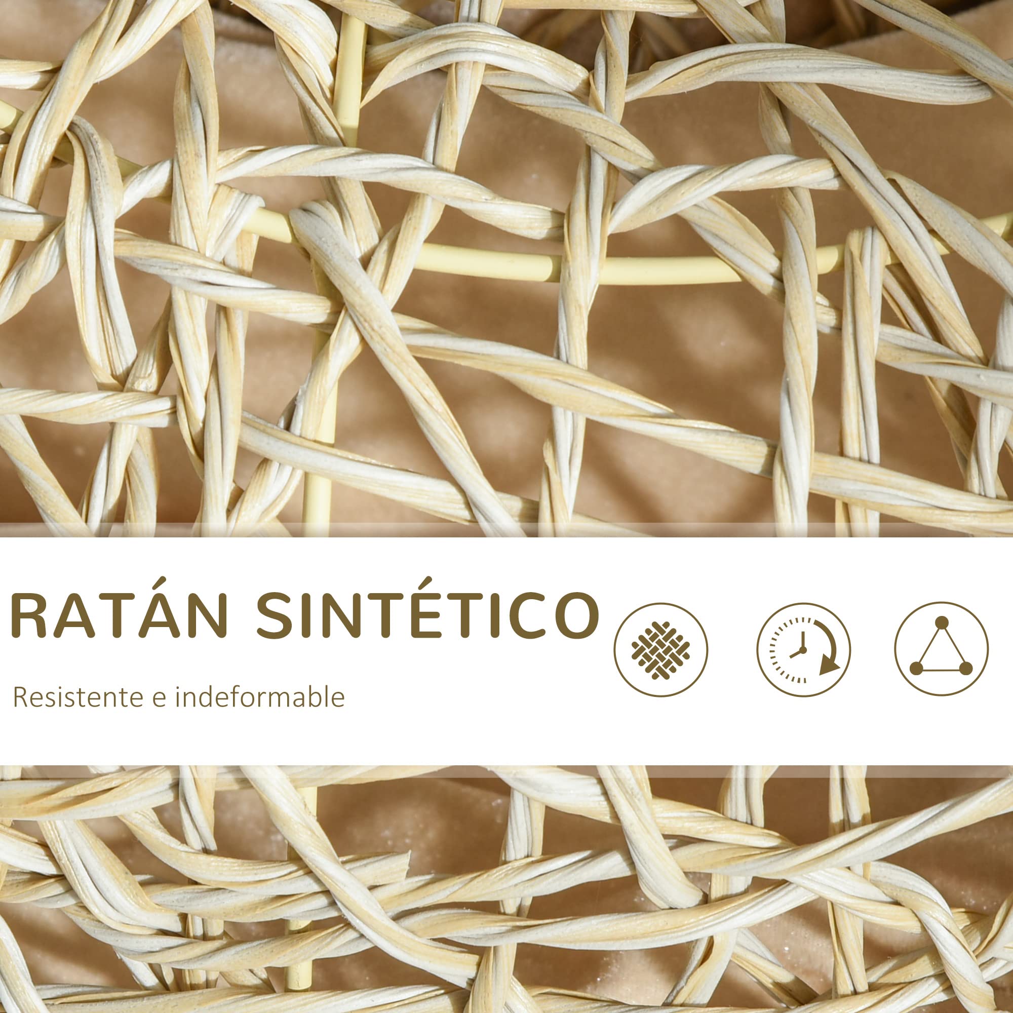 PawHut Cama de Ratán para Gatos 78x69x22 cm con Cojín Suave, 3 Orificios de Acceso y Túnel de Madera Natural