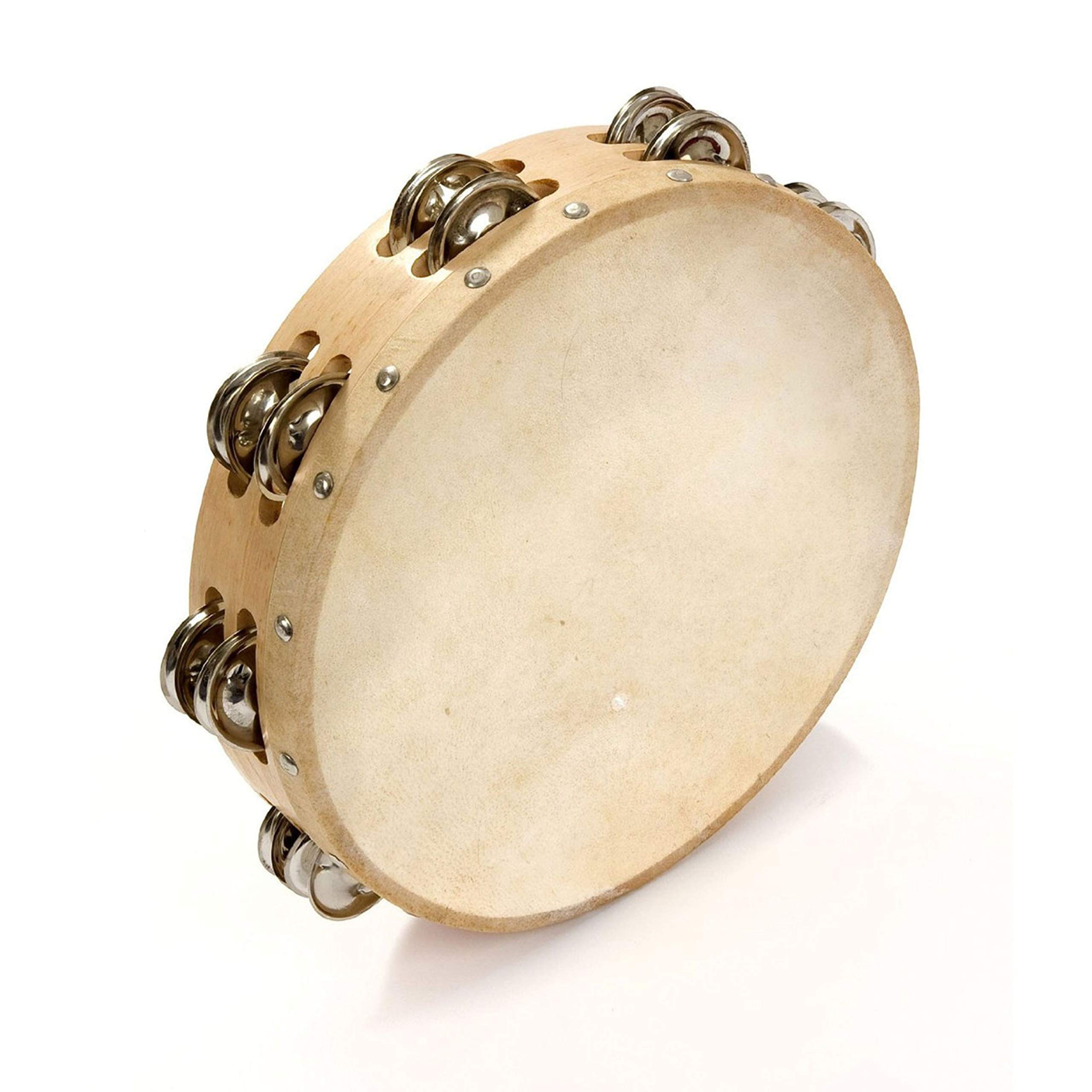 Percussion Plus PP874 10-inch 16-jingle double row tambourine hand drum beige