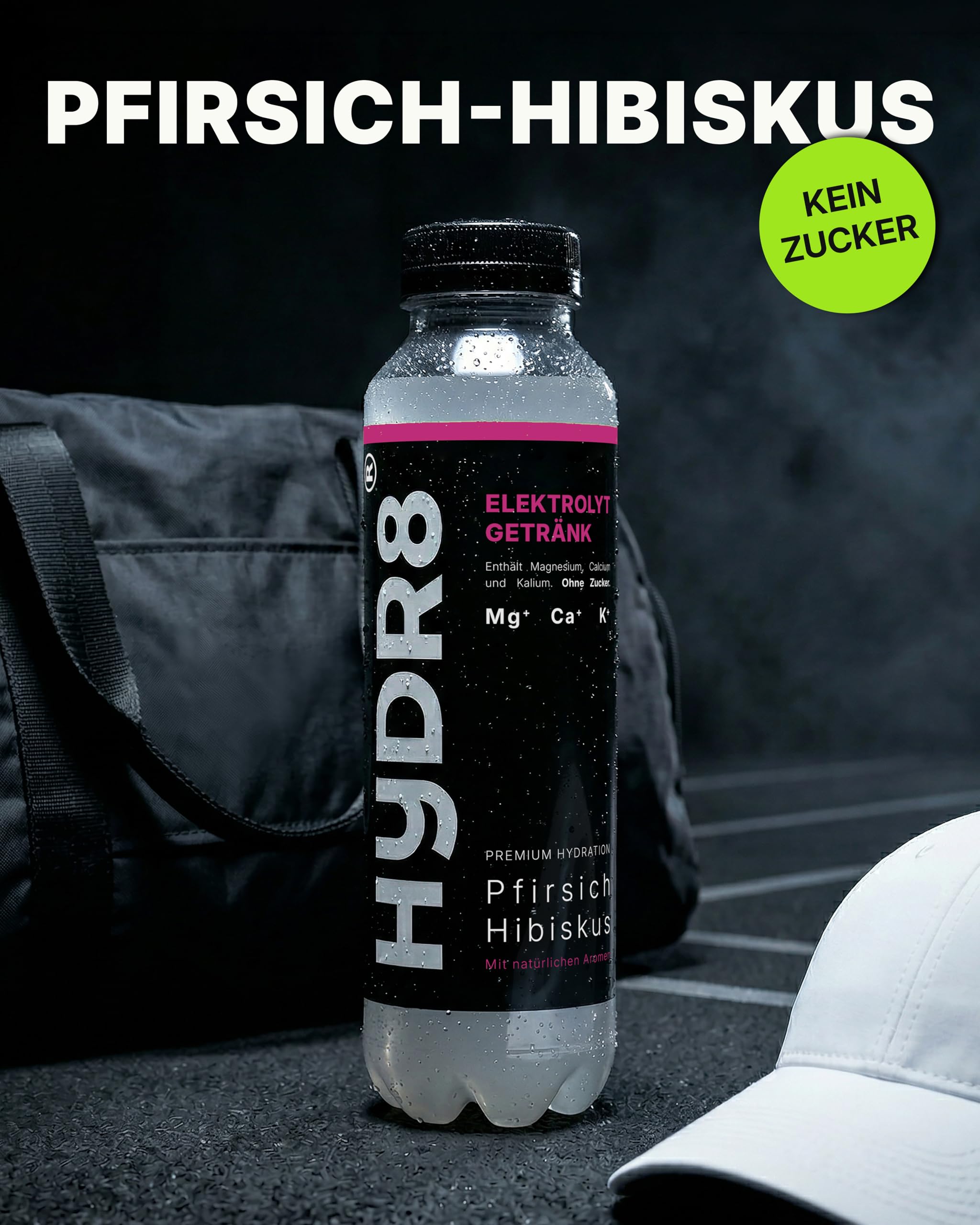 HYDR8 Elektrolytgetränk ohne Zucker 24 x 500 ml Pfirsich-Hibiskus – 5 Elektrolyte inkl. Magnesium – Zero Getränk - erfrischend für Party, Sport, Festival, Hitze (inkl. Pfand)