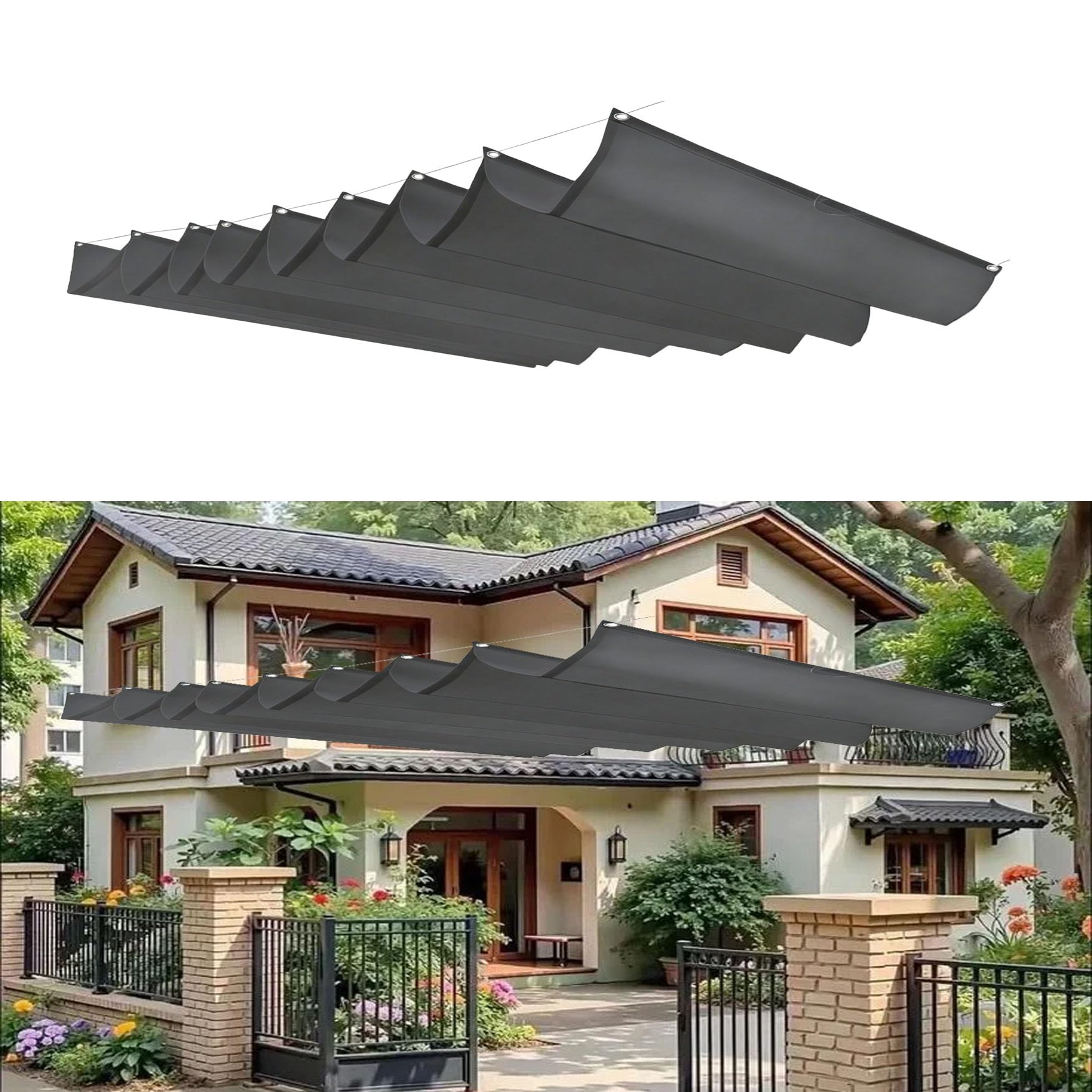 Sonnensegel Einziehbares Sonnensegel 140 x 600 cm Uv-Schutz Reißfest Sonnenschutz Wasserdicht Winterfest mit Ösen Verstellbare Pergola Markise für Terrasse Garten Pergola, Dunkelgrau