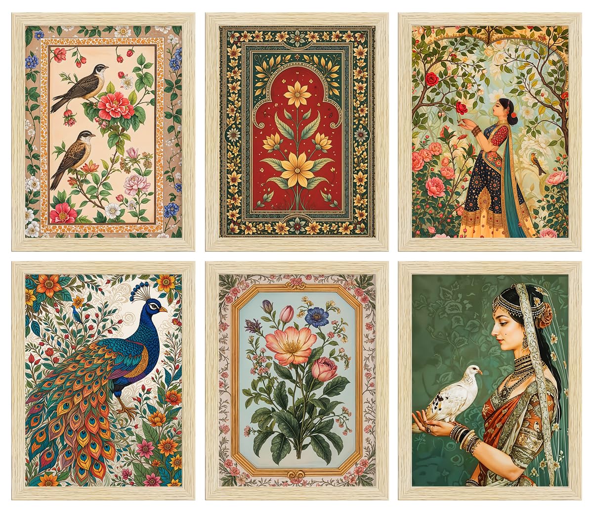 ArtX Paper Indian Art Madhubani Paintings With Frame For Living Room, Bedroom, Office, Painting for Wall Decoration, 10×13 inch, Set of 6 ArtX Paper Indian Art Madhubani Paintings With Frame For Living Room, Bedroom, Office, Painting for Wall Decoration, 10×13 inch, Set of 6