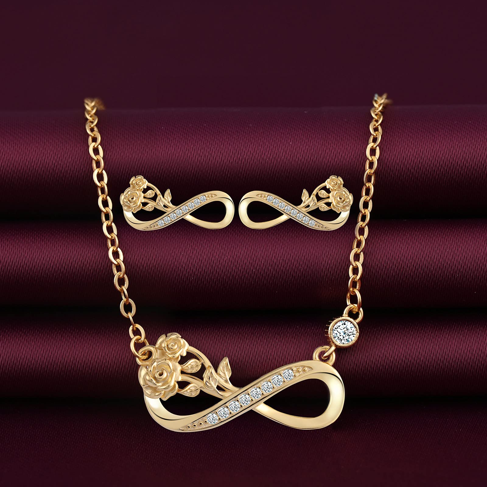 Yumilok Conjunto de pendientes de plata de ley 925 con colgante de infinito rosa para mujer