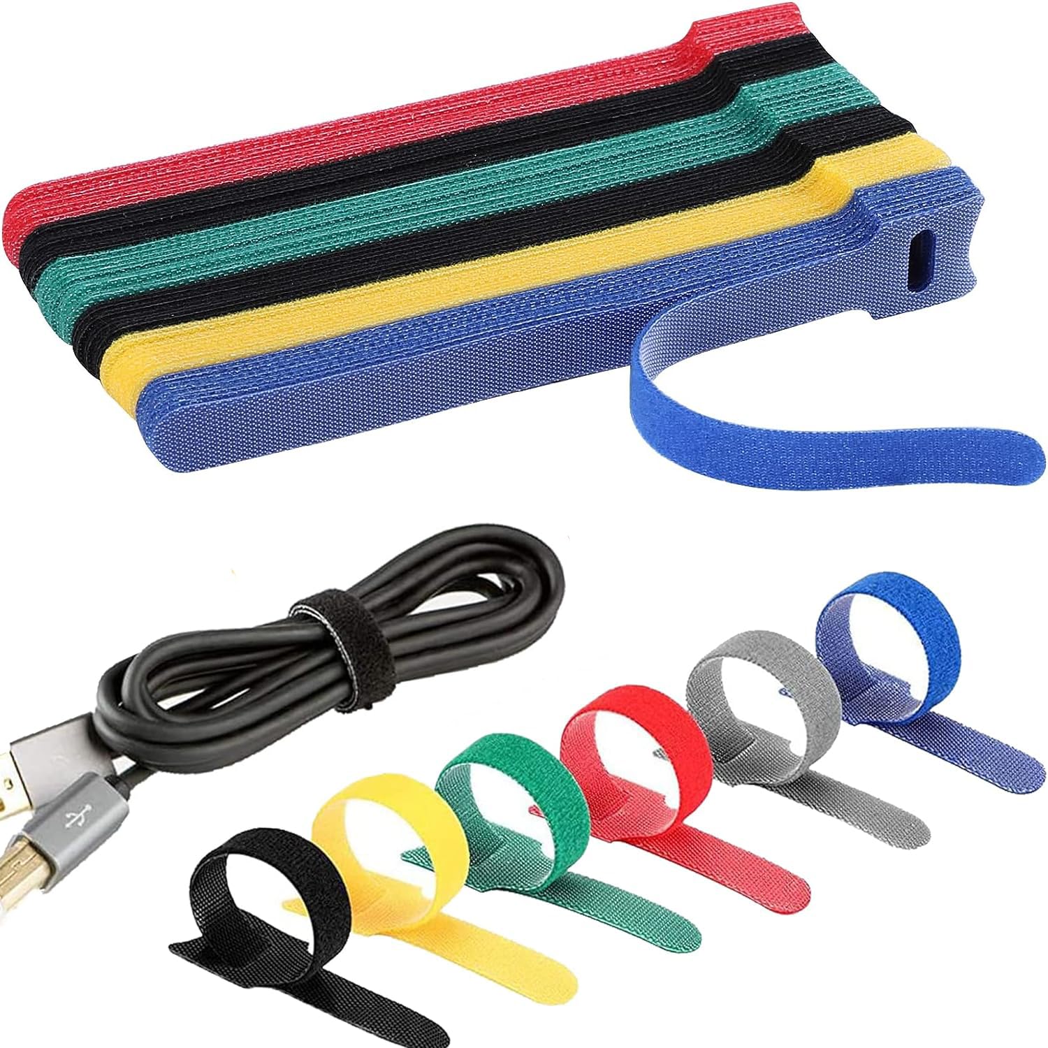 Multipurpose Cable Ties Strap, 100 Pcs Reusable Fastening 6 Inch Cable Ties, Multicolor, Microfiber Cloth Nylon Fabric, Ideal for Home Office Data Centers Media PC TV