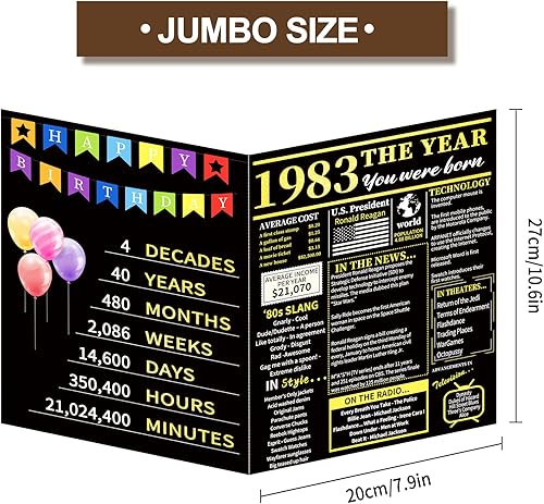 Miniatura 2 de Tarjeta de regalo de 40 cumpleaños para mujeres y hombres, regalo de cumpleaños jumbo de 40 años para esposa y marido, tarjeta de cumpleaños 40 para