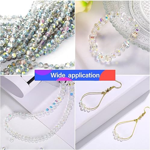 Vista 5 de 600 cuentas facetadas de cristal, cuentas de piedras preciosas, sueltas para hacer manualidades de joyería de 0.315, 0.236, 0.157 pulgadas (color AB)