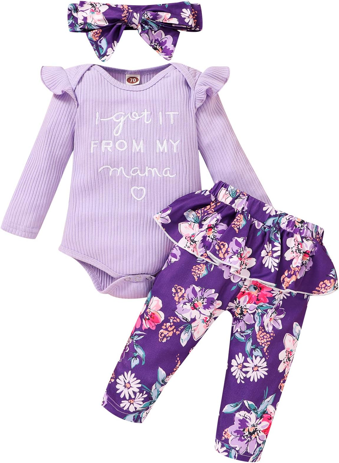 Newborn Infant Baby Girls Outfits Ruffle Sleeves Romper+Floral Skirt Pants+Headband Fall Winter Clothes Set