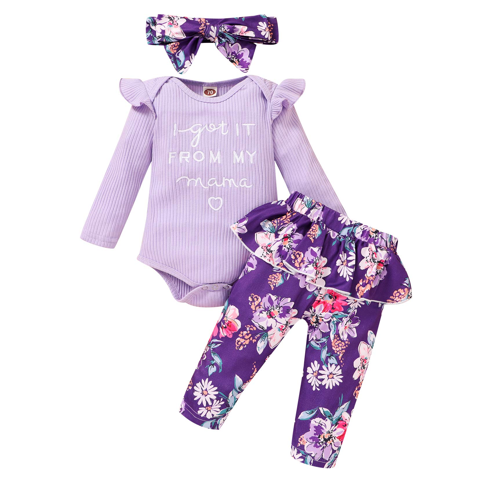 Newborn Infant Baby Girls Outfits Ruffle Sleeves Romper+Floral Skirt Pants+Headband Fall Winter Clothes Set