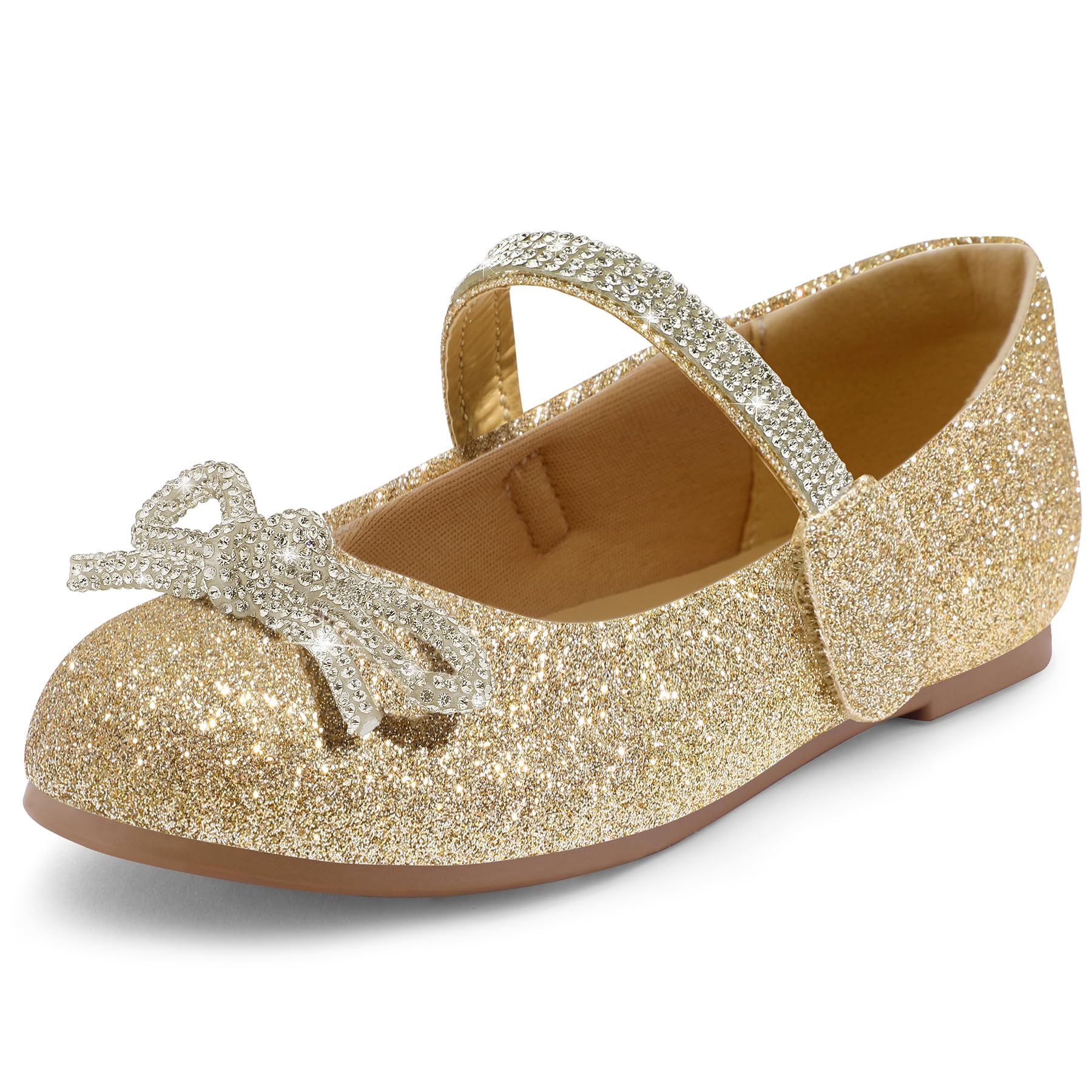 K KomForme Girl's Bow Mary Jane Dress Shoes Ballet Princess Flats with Rhinestone Strap for Party Wedding School, Toddler/Little Kid/Big Kid