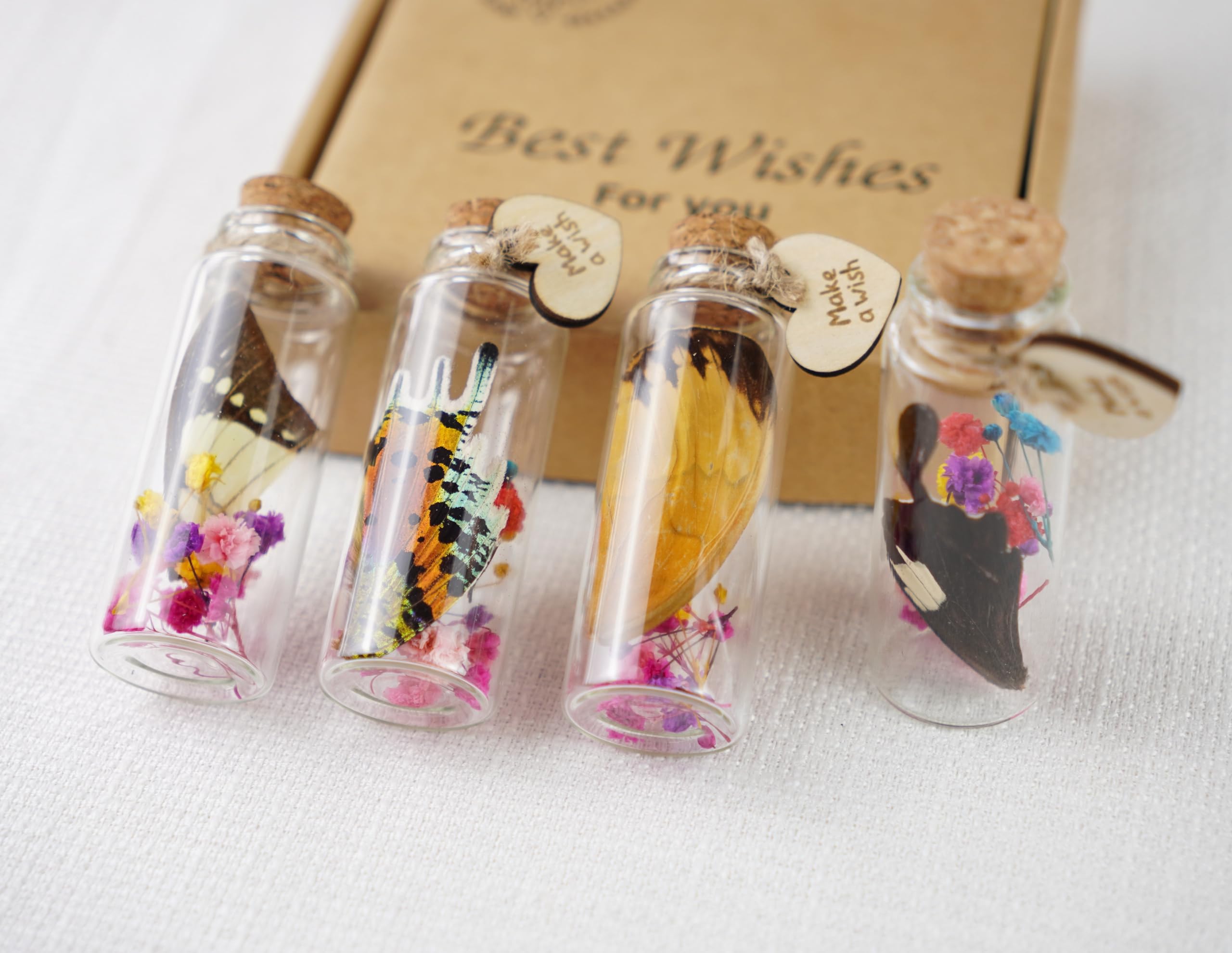 vinatimes Jar of Real Butterfly Wing Flower Specimen Cork Insect Wish Bottles Romantic Gifts Lucky Memento Boho Floral Entomology Nature Artwork Display Home Room Table Decor Shelf Gallery JAR-BU4